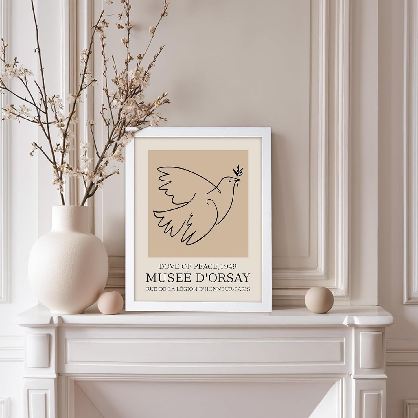 Poster Master Vintage Poster - Retro Minimalist Print - Gift for Artist, Friend - Dove Of Peace, Line Drawing, Sketch, Abstract - Wall Decor for Living Room, Bedroom, 11x14 White Framed