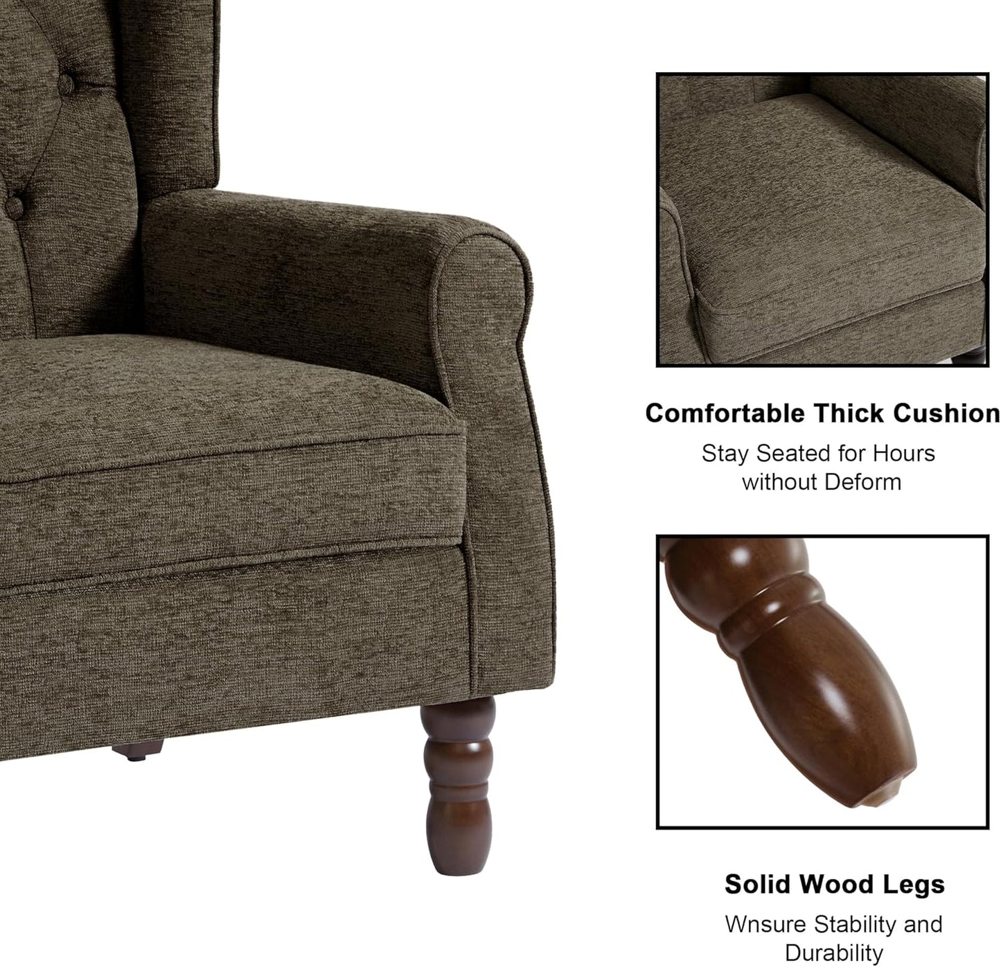 Accent Chair, Upholstered Armchair with Button Tufted High Back & Solid Wood Legs, Comfy Wingback Reading Single Sofa Chair for Small Spaces, Living Room, Bedroom (Taupe, Set of 1)