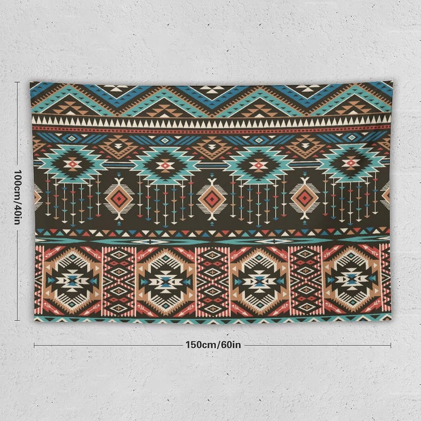 HZOHNAGO Aztec Tapestry Turquoise Blue and Brown and Native American Tribal Pattern Printed Wall Tapestry Wall Hanging for Bedroom Living Room Dorm 60" W x 40" H