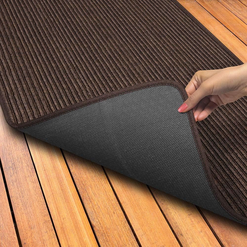 House, Home and More Indoor Outdoor Double-Ribbed Carpet Runner with Skid-Resistant Rubber Backing - Bittersweet Brown - 4 Feet x 15 Feet