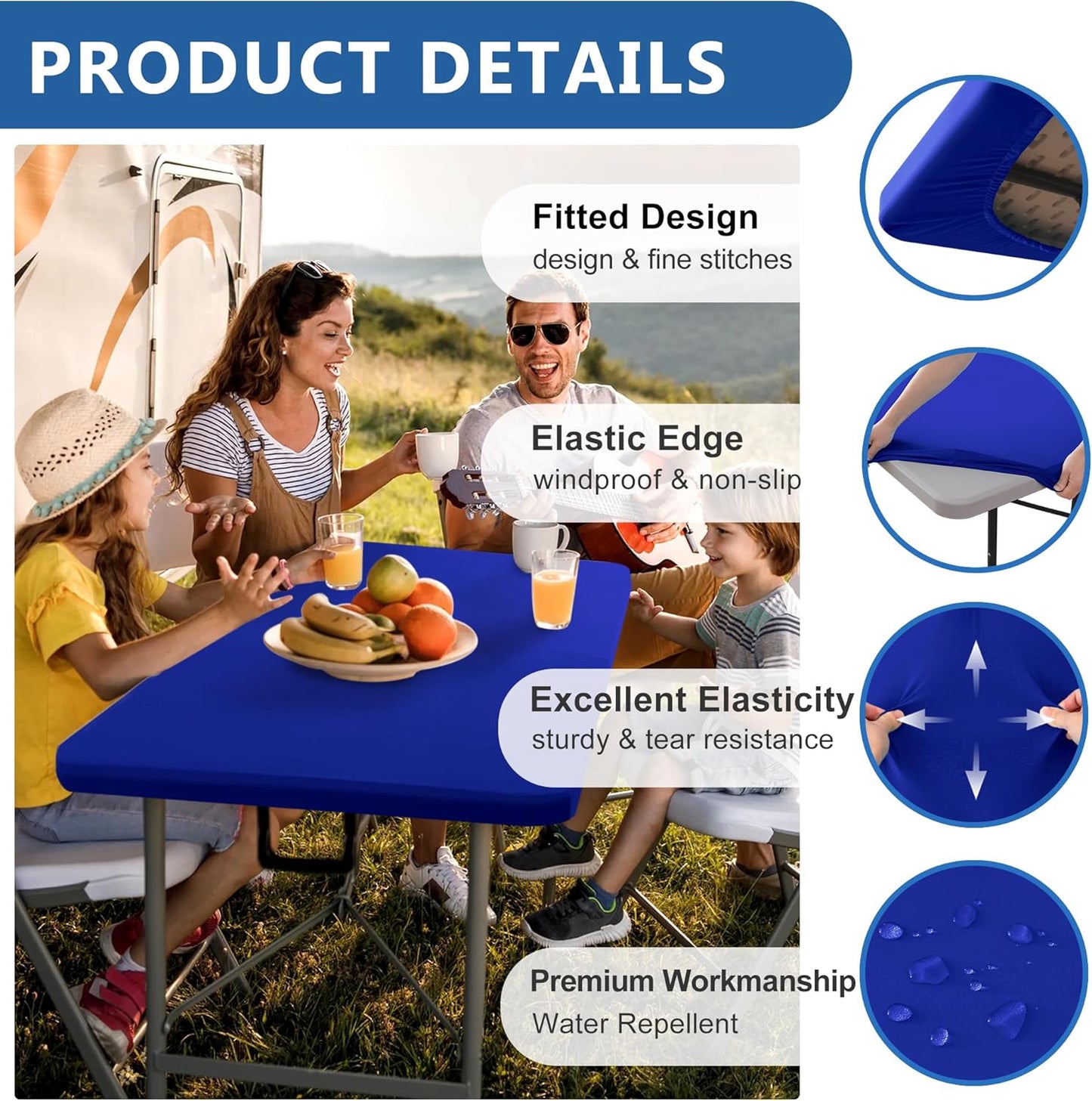 Spandex Table Cover for 6 Foot Rectangle Tables-4 Pack Royal Blue Outdoor Picnic Elastic Table Cover-Spandex Stretch Folding Table Cloths for Camping Dining Room Patio Kitchen Banquet Party