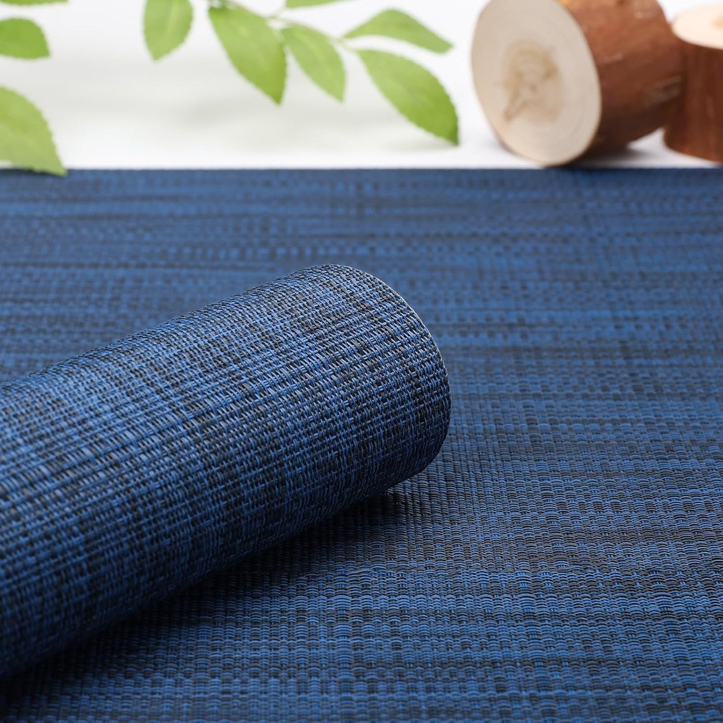 Myir JUN Placemats Set of 6, Vinyl Woven Placemats Place Mats Indoor Washable Table Mats Non-Slip Place mats for Dining Table (Dark Blue, Set of 6)