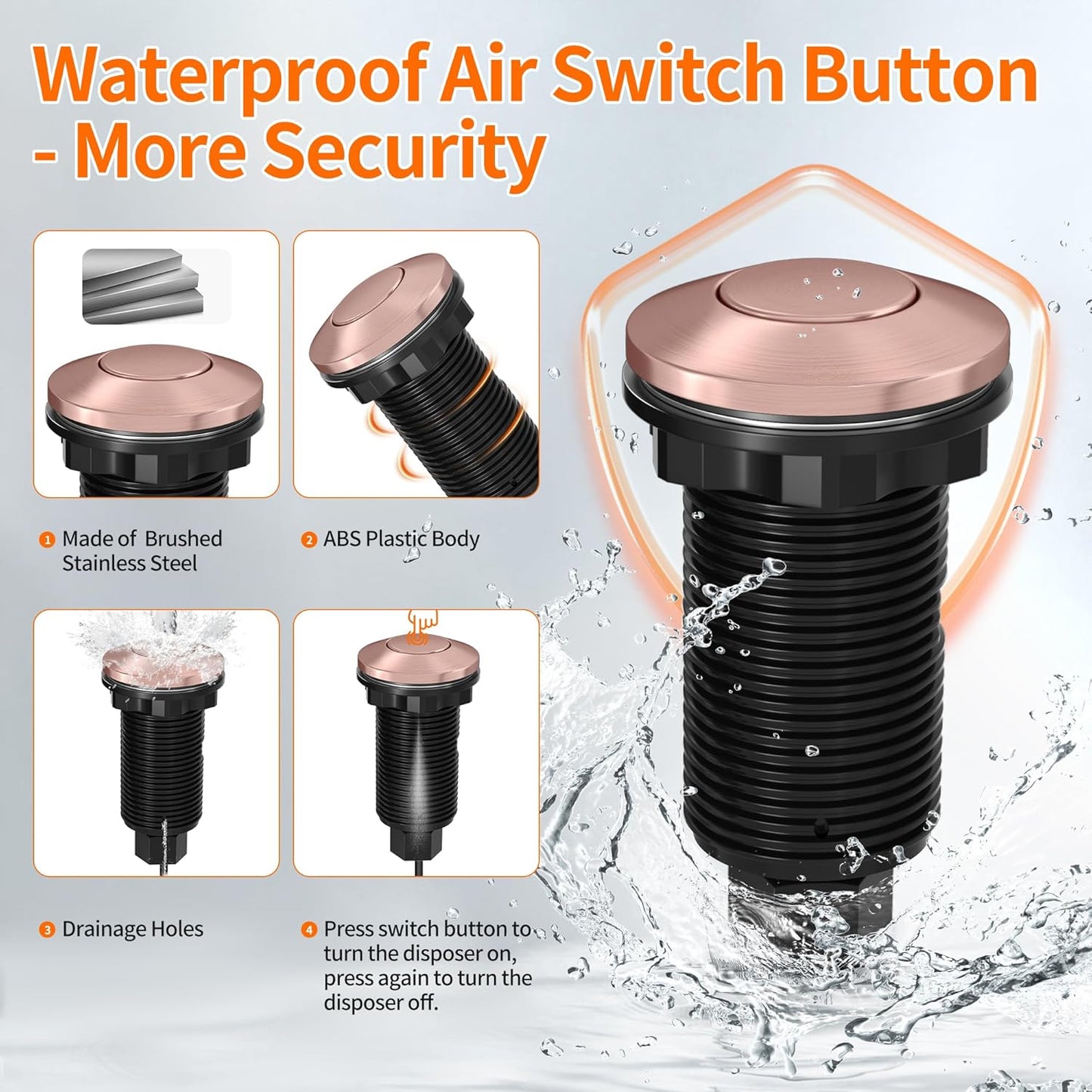 Joinfworld Garbage Disposal Air Switch Kit Waterproof Garbage Disposal Button Kit with Long Garbage Disposal Switch Copper - UL Listed