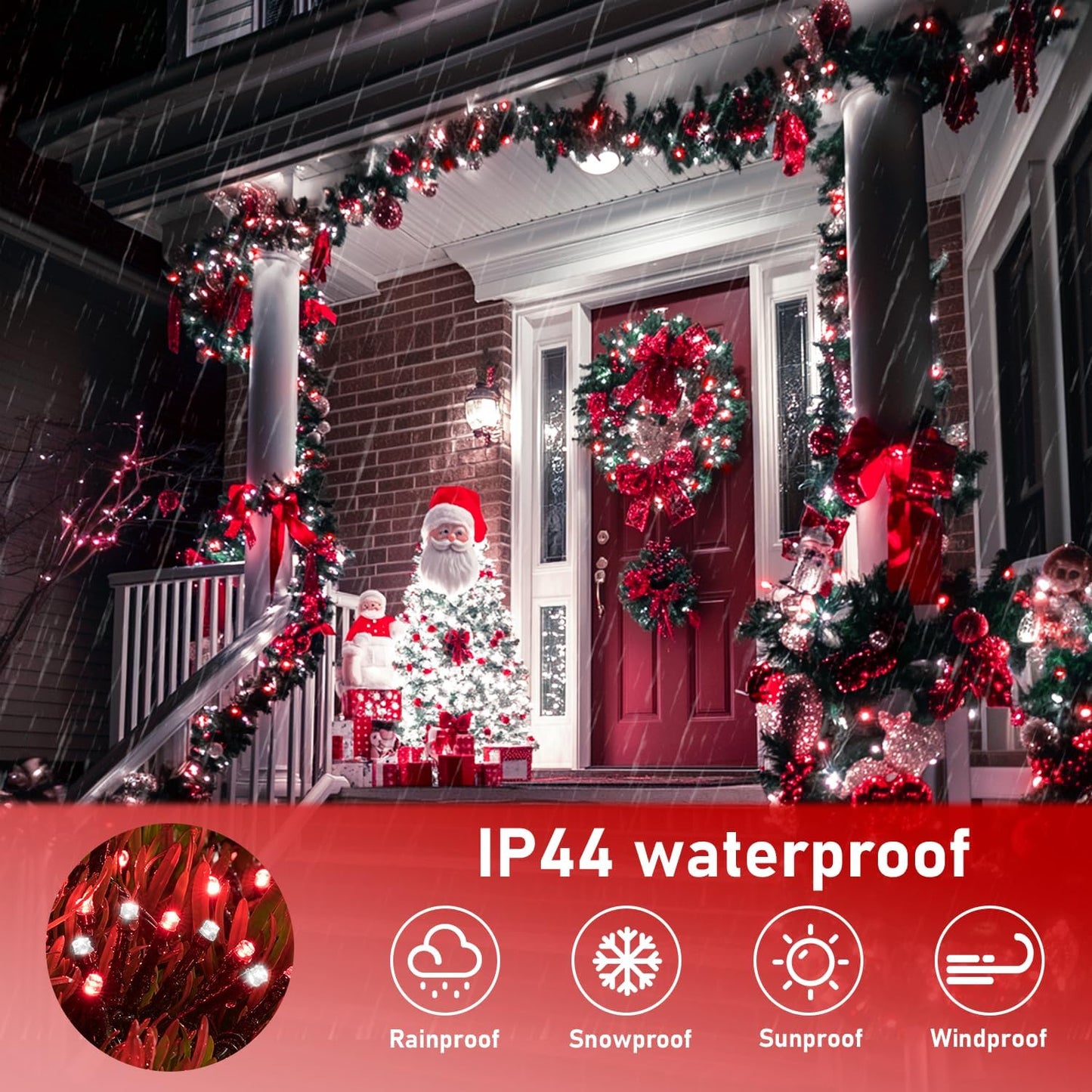 JMEXSUSS 66ft 200 LED Red and White Christmas Lights, Outdoor String Plug-in, Expandable for Tree Outside Party Home Decorations