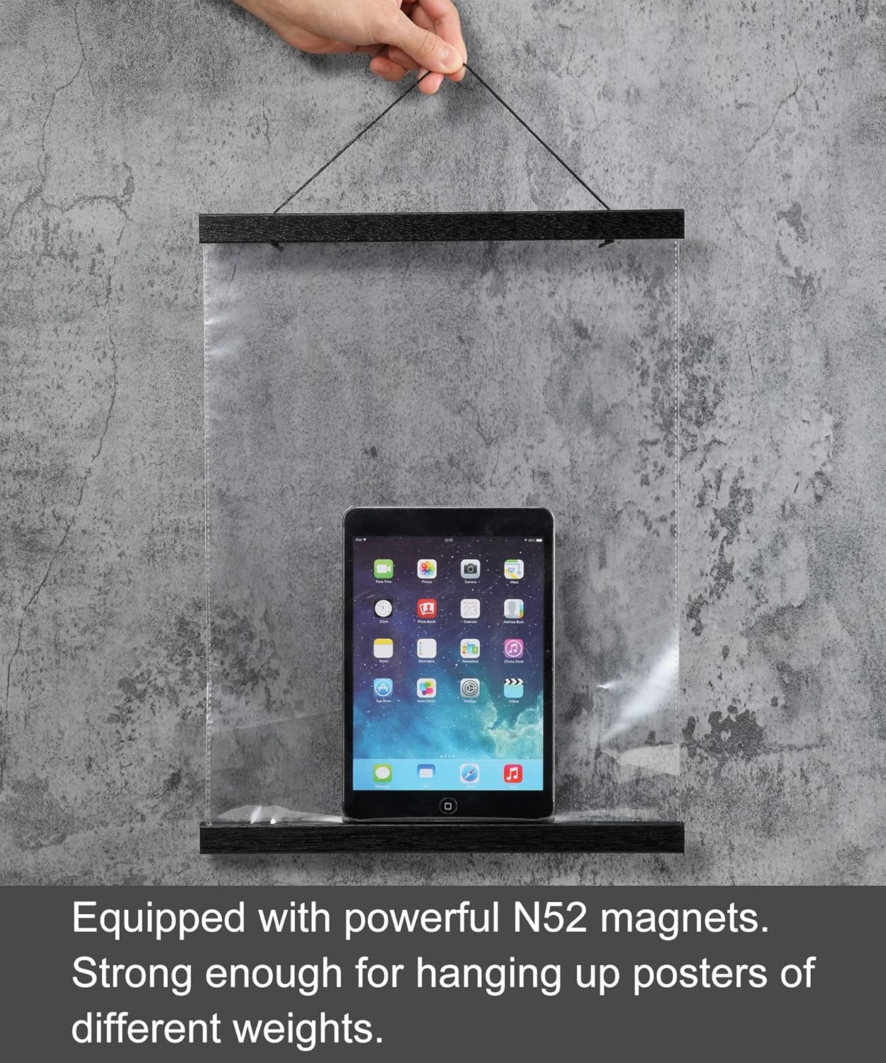 FALAMON Magnetic Poster Hanger Frame, 11x14 11x17 11x22 Teak Wood Magnet Poster Frame for Posters, Prints, Photos, Pictures, Maps, Scrolls, and Canvas Artwork(Black, 11")