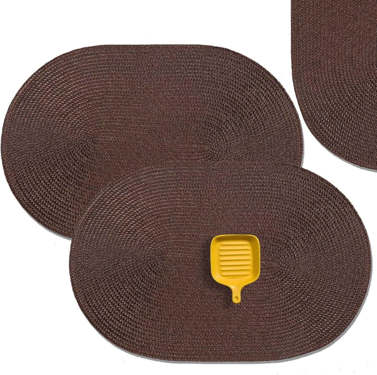 AHHFSMEI Placemats Set of 6 for Dining Table Washable Woven Vinyl Non-Slip 18x12 inches Placemat Heat-Resistant Durable Table Mats for Dining Table Easy to Clean (Oval Brown, 6)