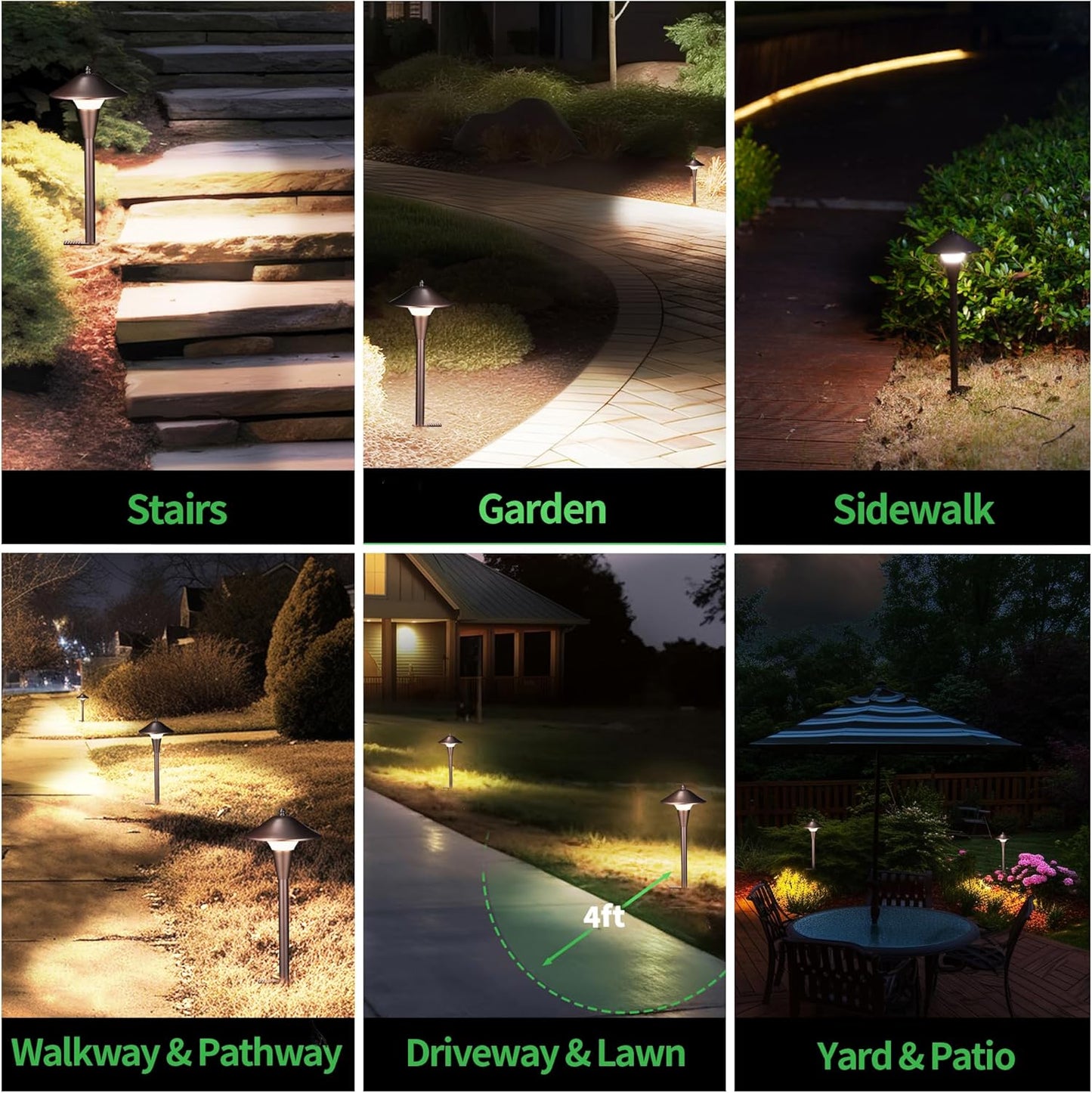 Pathway Landscaping Lighting, Low Voltage 5cct Modes Garden Path Light LED 12V, Outdoor Waterproof Sidewalk Lights, 5W 200LM Oil Rubbed Bronze Aluminum for Outside Walkways Yard (12 Pack)