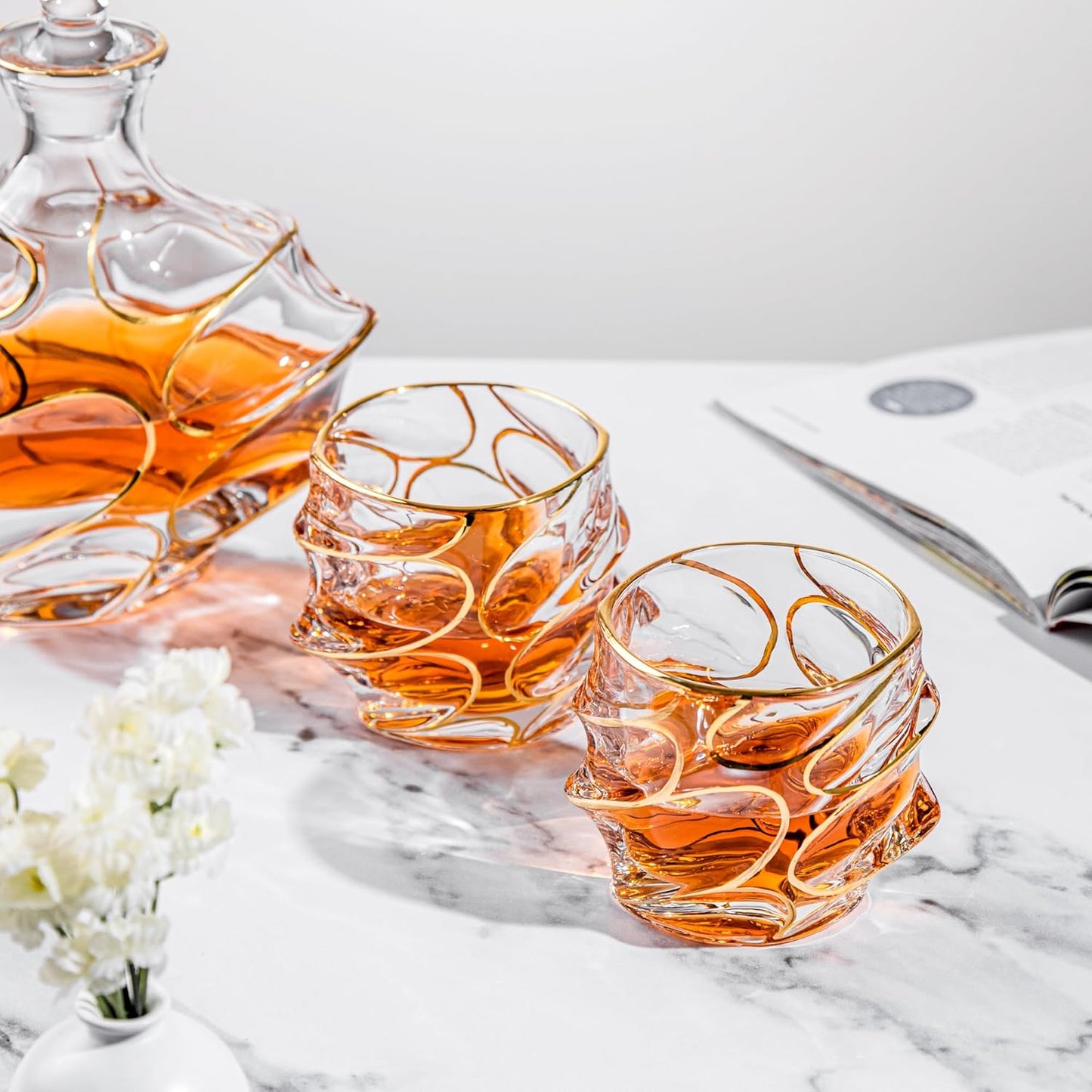 EdensDECOR Whiskey Glasses Gift Set (24k Gold Plated) Luxury Gift For Men, Bourbon, Scotch, Dad, Husbands