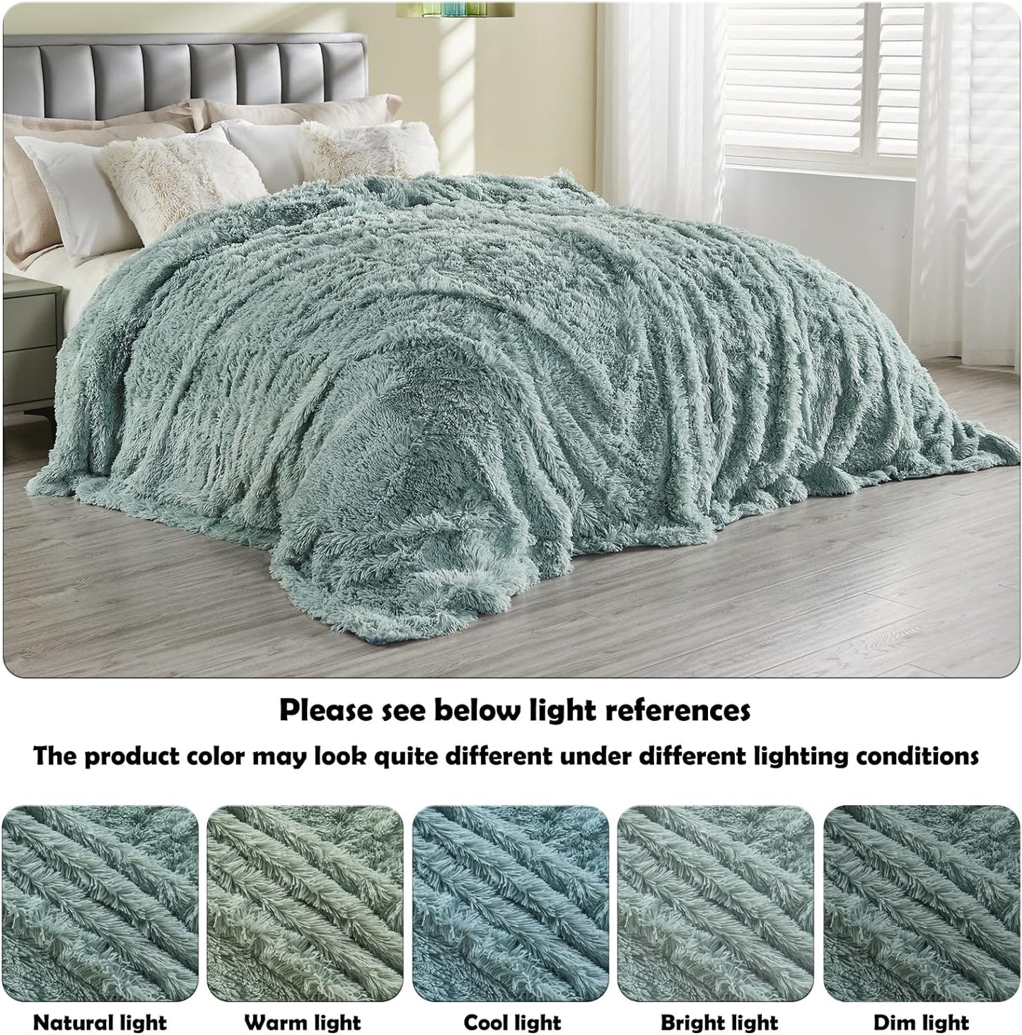 GONAAP Fuzzy Faux Fur Throw Blanket Queen Size Ice Blue Super Soft Cozy Plush Fuzzy Shaggy Blanket for Couch Sofa Bed (Ice Blue, Queen(90"x90"))