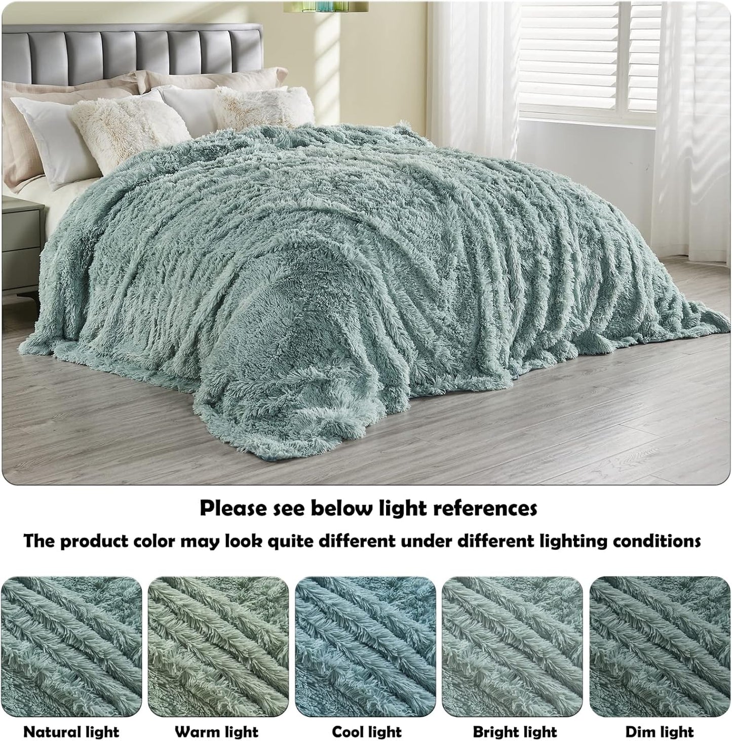 GONAAP Fuzzy Faux Fur Throw Blanket Ice Blue Super Soft Cozy Plush Fuzzy Shaggy Blanket for Couch Sofa Bed (Ice Blue, Throw(50"x60"))