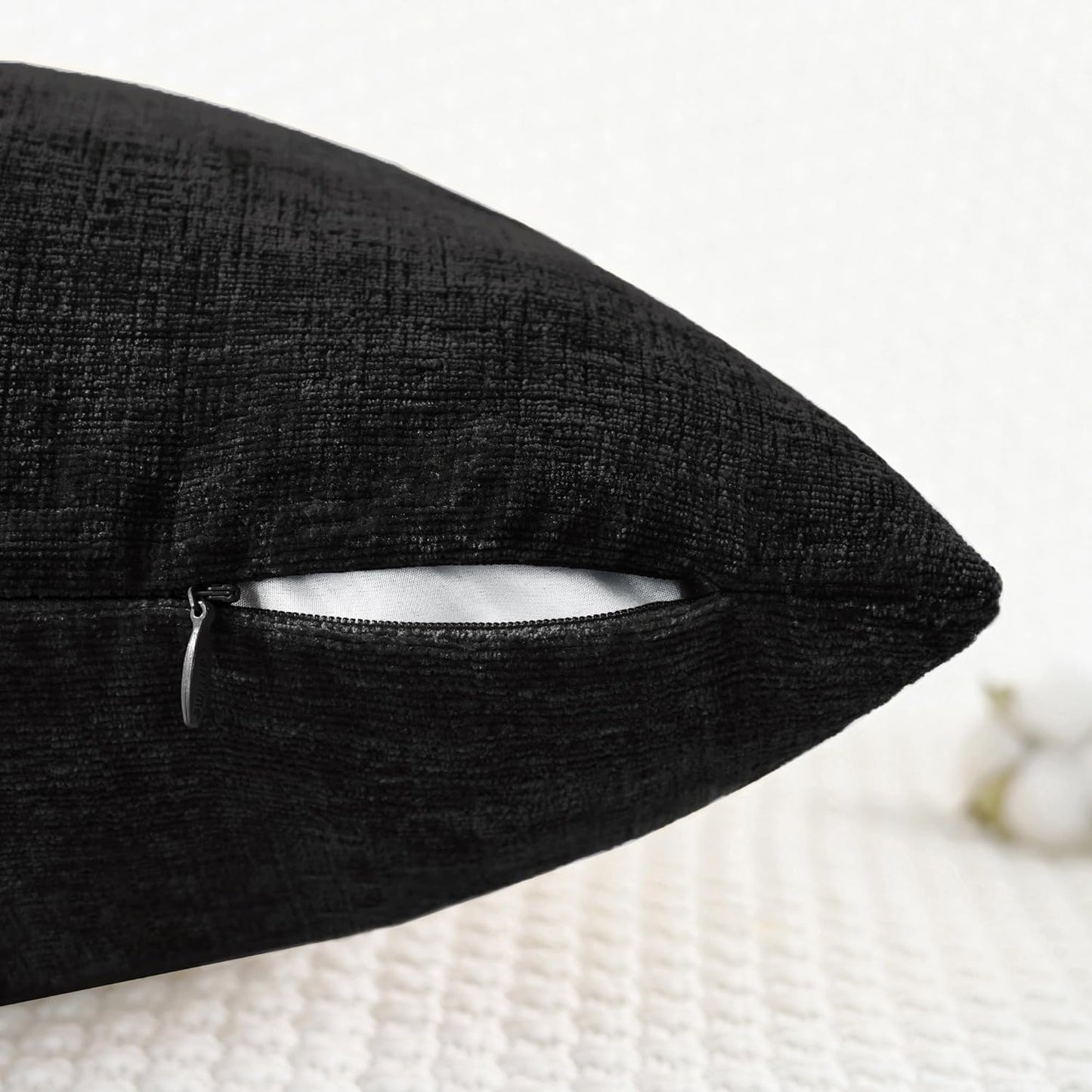 CaliTime Throw Pillow Covers Decorative 22 X 22 Inches Pack of 2 Cozy Chenille Cushion Cases for Couch Sofa Bed Living Room Home Black