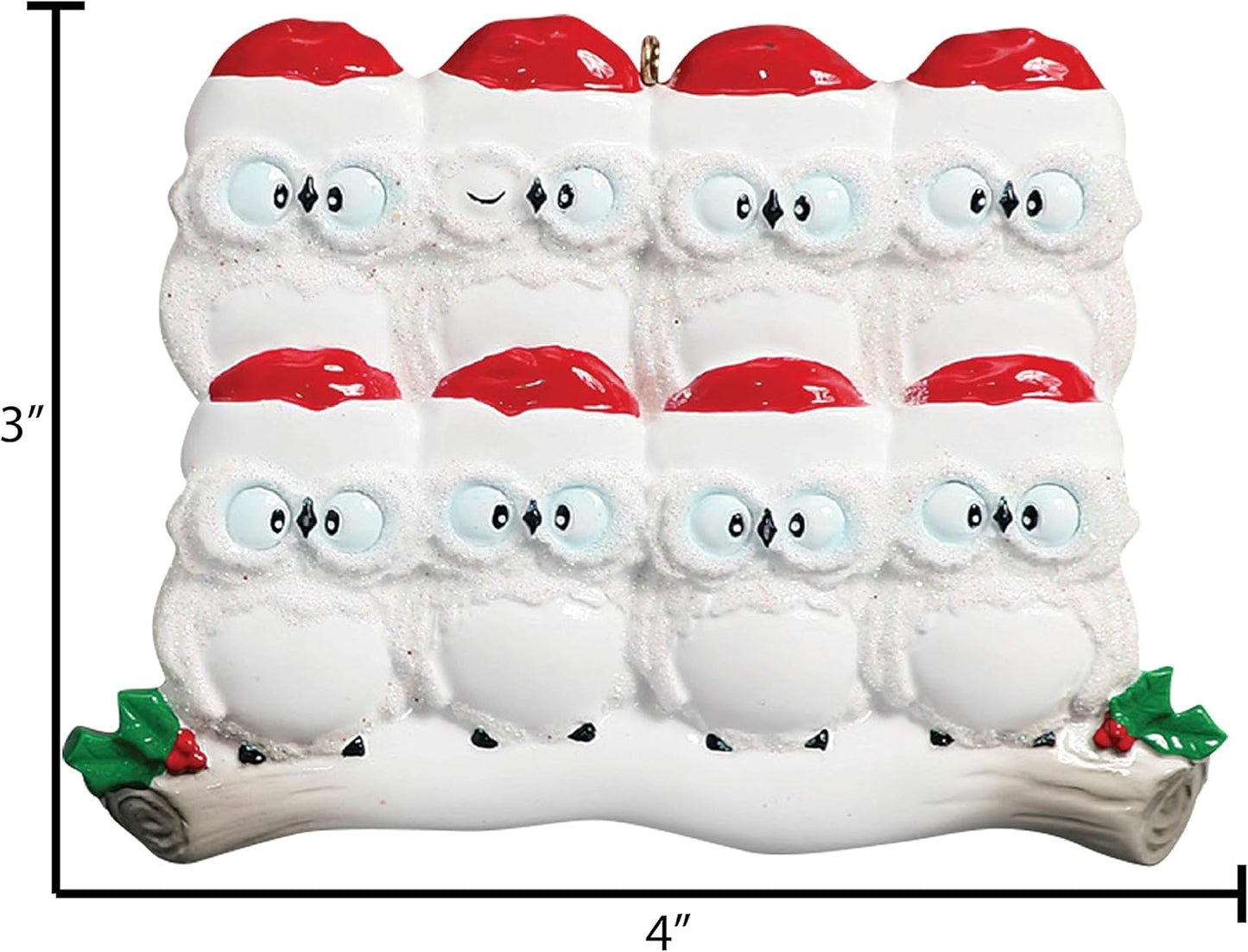 3D Owl Family of 8 Christmas Ornament 2025 Personalized Family Christmas Ornaments 2025 | White Holiday Keepsake Personalized Tree Ornaments Customizable Gifts Woodland Owls of Eight Ornament Holly