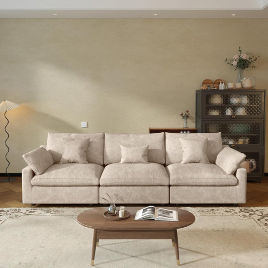 JACH Sectional Couches for Living Room, 3 Seater Cloud Sectional Couch with Deep Seat, Down Filled Modular Sofa, Covers Removeable & Washable, Sofas Furniture for Living Room, Khaki