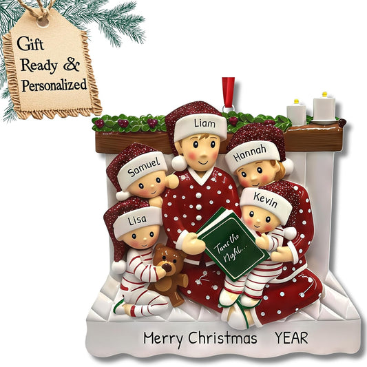 Bedtime Storytelling Family of 5 Christmas Ornament 2025 Personalized Family Christmas Ornaments 2025 | Holiday Reading Personalized Tree Ornaments Customizable Gifts Night and Book of Five Ornament