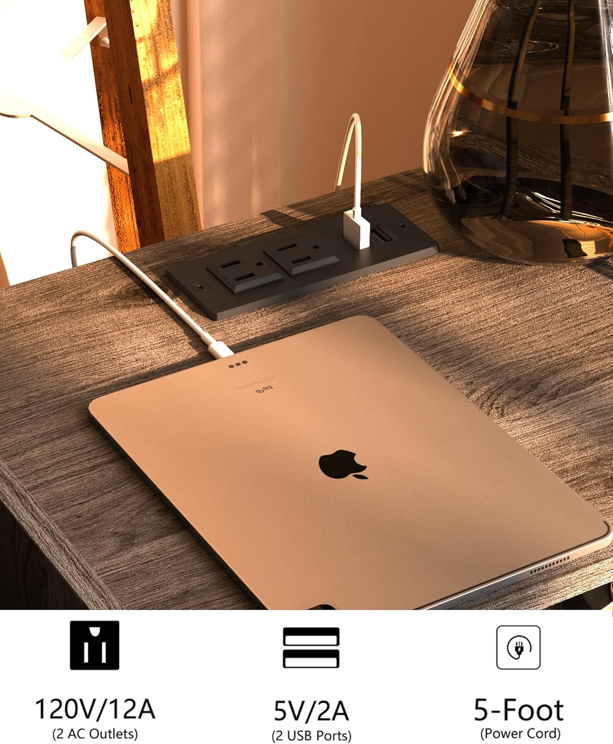 Rattan Nightstand with Outlet,Modern Bedside Table with Storage Drawer and Open Wood Shelf, for Living Room, Bedroom and Small Spaces, Accent Night Stand with Solid Wood Legs,Grey Oak