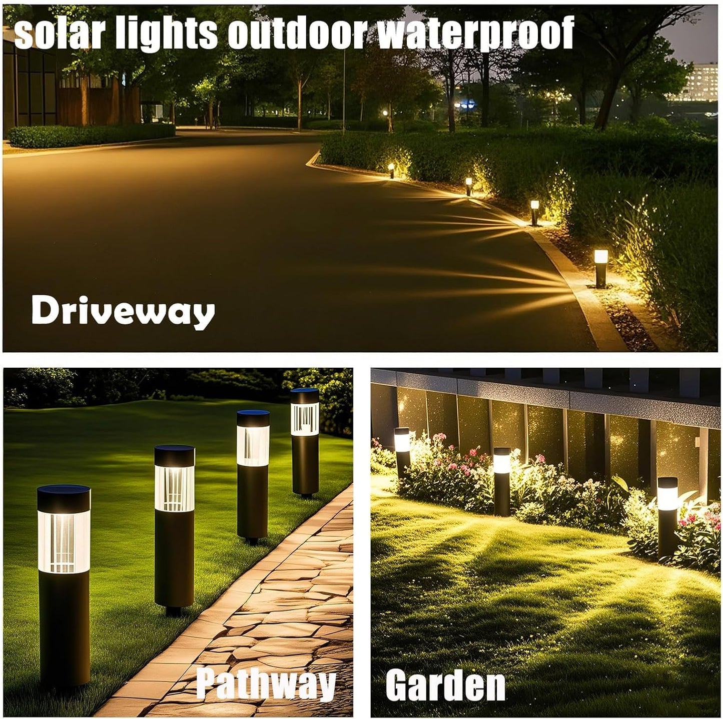 Solar Pathway Lights Outdoor Waterproof, 4 Pack Stainless Steel Stake Lights, Bright 35LM 3000K Warm White LED, IP65 Auto On/Off Landscape Lighting for Garden, Yard, Lawn, Walkway, Patio, Driveway