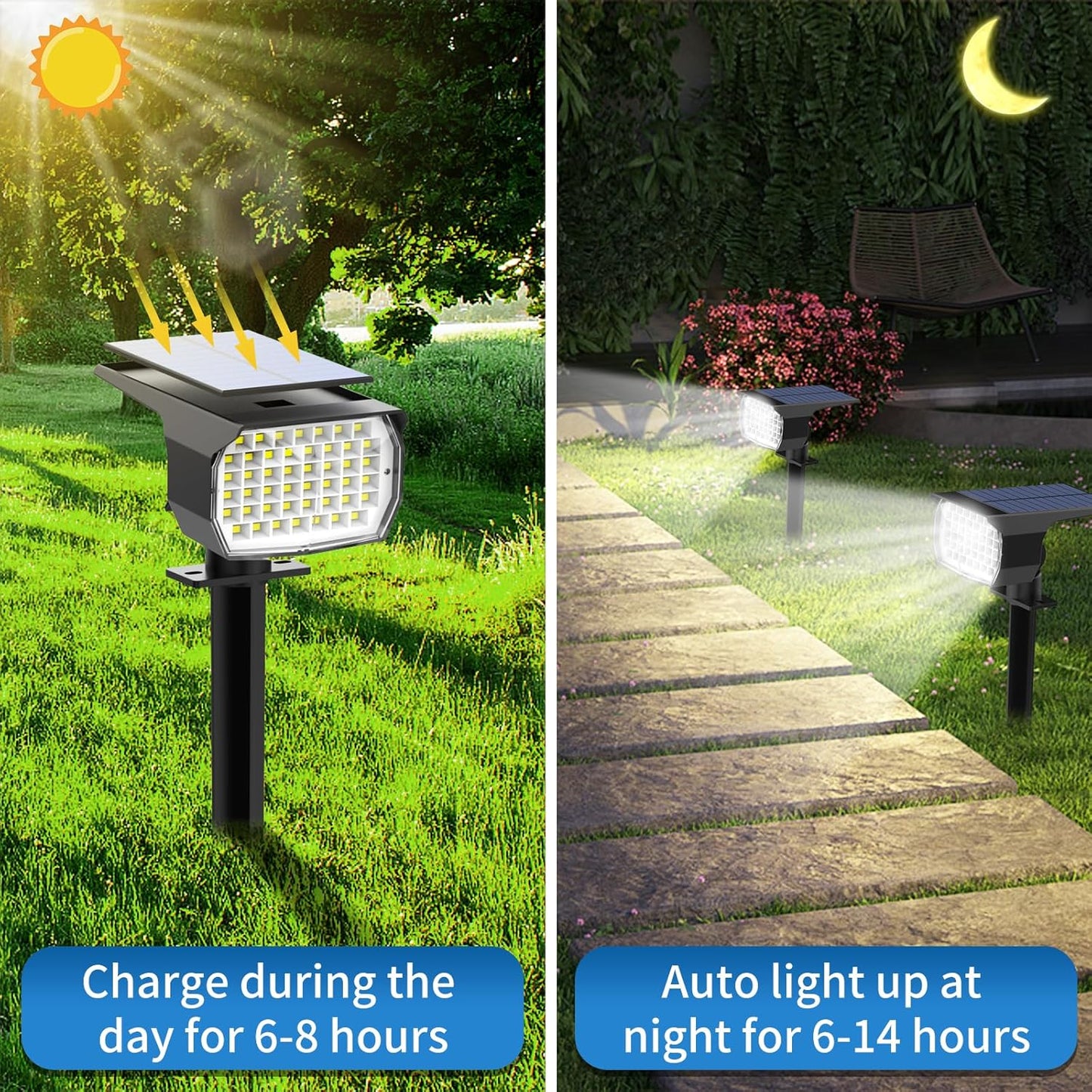 Solar Spot Lights Outdoor 2 Pack, [46 LED/3 Modes] Solar Landscape Spotlights Waterproof, 2-in-1 Auto On/Off Solar Powered Lights for Outside Yard Garden Wall Pathway(Cool White)