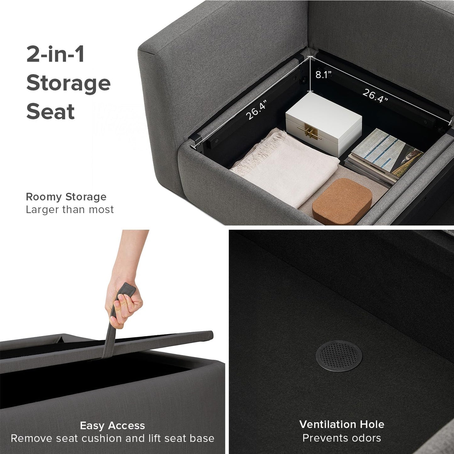 mopio Oversized Modular Sectional Sofa with Fully Removable Covers and Storage, Convertible U, L-Shaped and Sleeper Sectional, Modern Couches with Ottoman Chaise (Stone Gray Fabric, 6 Seats, Sleeper)