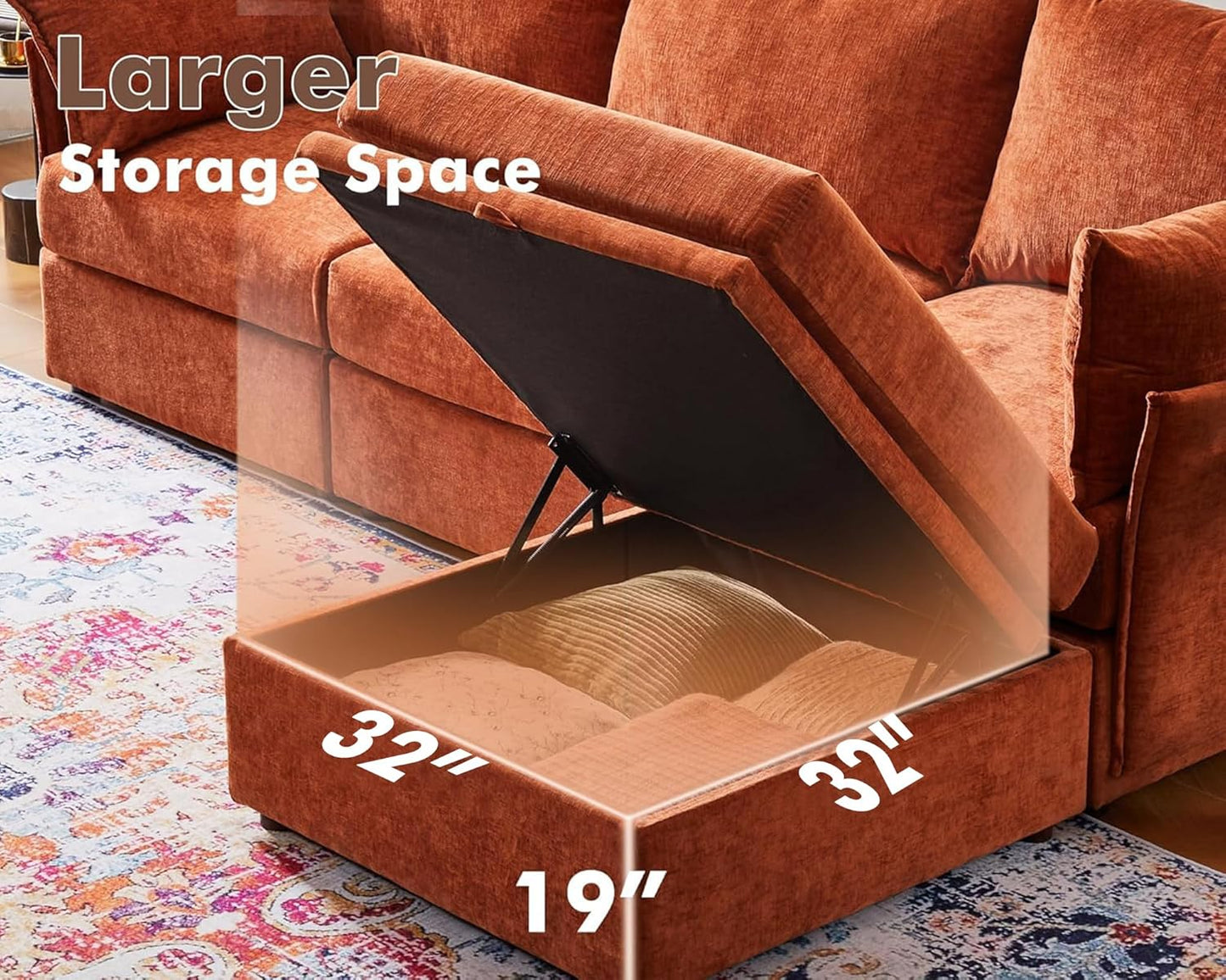 102.6" Luxury Modular Sleeper Sofa Bed 6 Seat Reversible Sectional Couch Deep Seat with Storage Chaises Removable Cover for Living Room, Apartment - Chenille Terracotta Orange