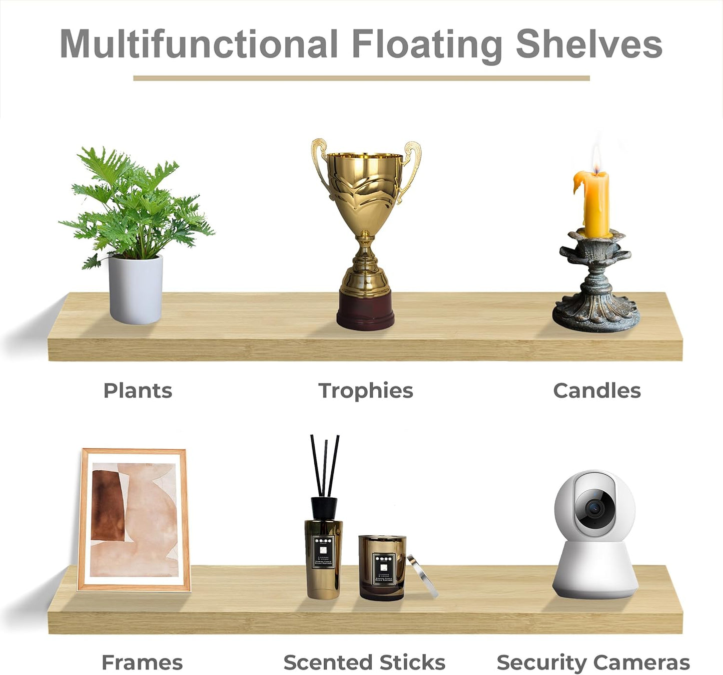 Sorbus Floating Shelves for Wall - 35 Inch Long Bathroom Shelves, Wall Decor for Bedroom, Kitchen, Living Room & Book Storage - Mounted Floating Shelf with Invisible Brackets (Maple Wood, 2 Pack)