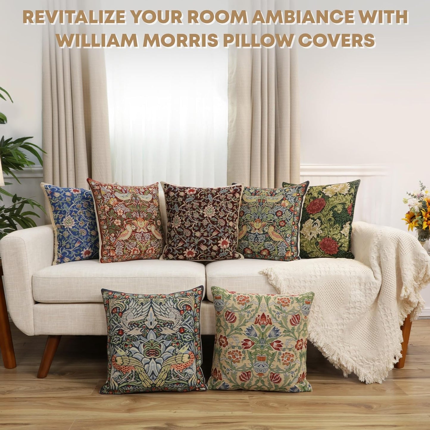 Charlotte Home Furnishings Throw Pillow Covers 16x16 in, Blue Peacock Decorative Couch Pillow Cover, Boho Decor European Tapestry Cushion Cases, Living Room Cozy Home Decor, Jacquard Woven Soft Cotton