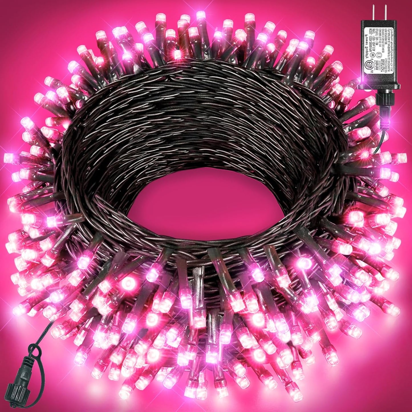 Christmas Lights Outdoor, 80FT 240 LED Christmas Tree Lights, Waterproof & 8 Modes & Timer, Connectable Green Wire String Light for Indoor Home Garden Xmas Party Holiday Decorations, Pink