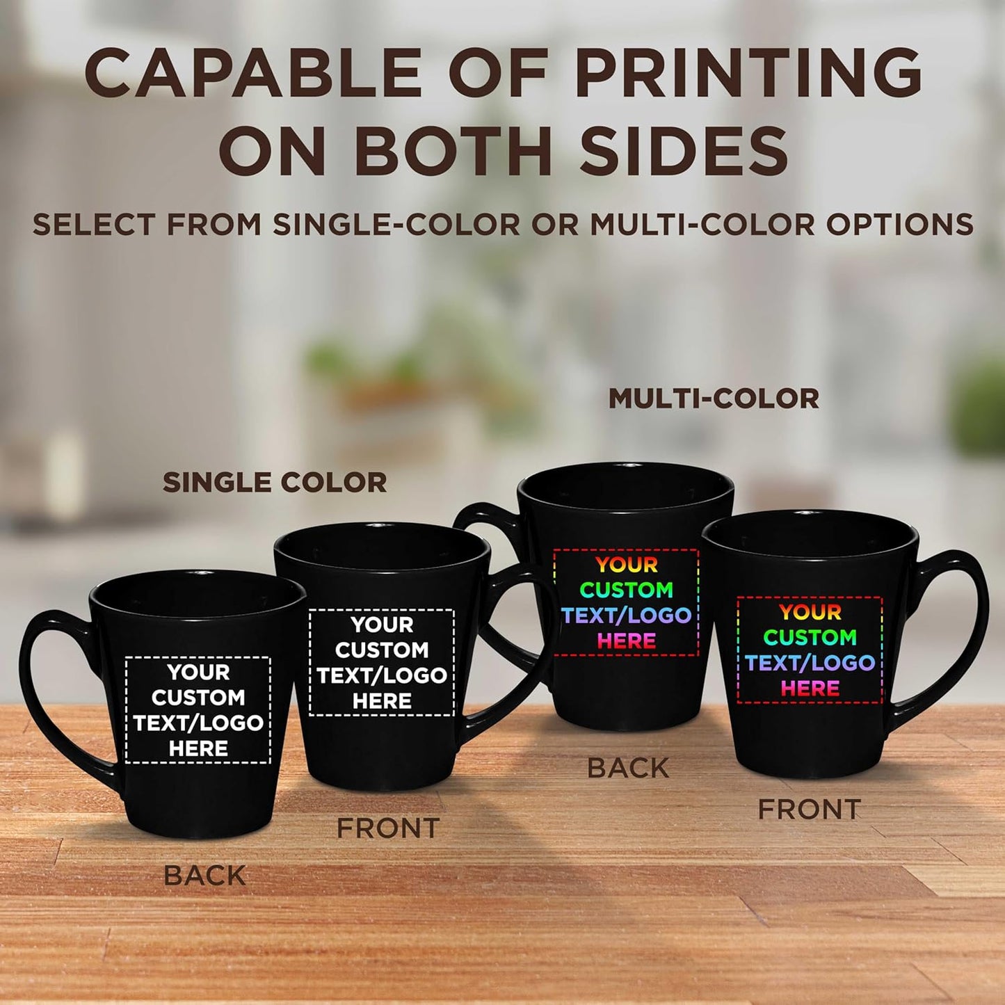 DISCOUNT PROMOS Custom Glossy Ceramic Latte Coffee Mug 12 oz. Set of 100, Personalized Bulk Pack - Perfect for Tea, Espresso, Cappuccino, Hot Cocoa - Black