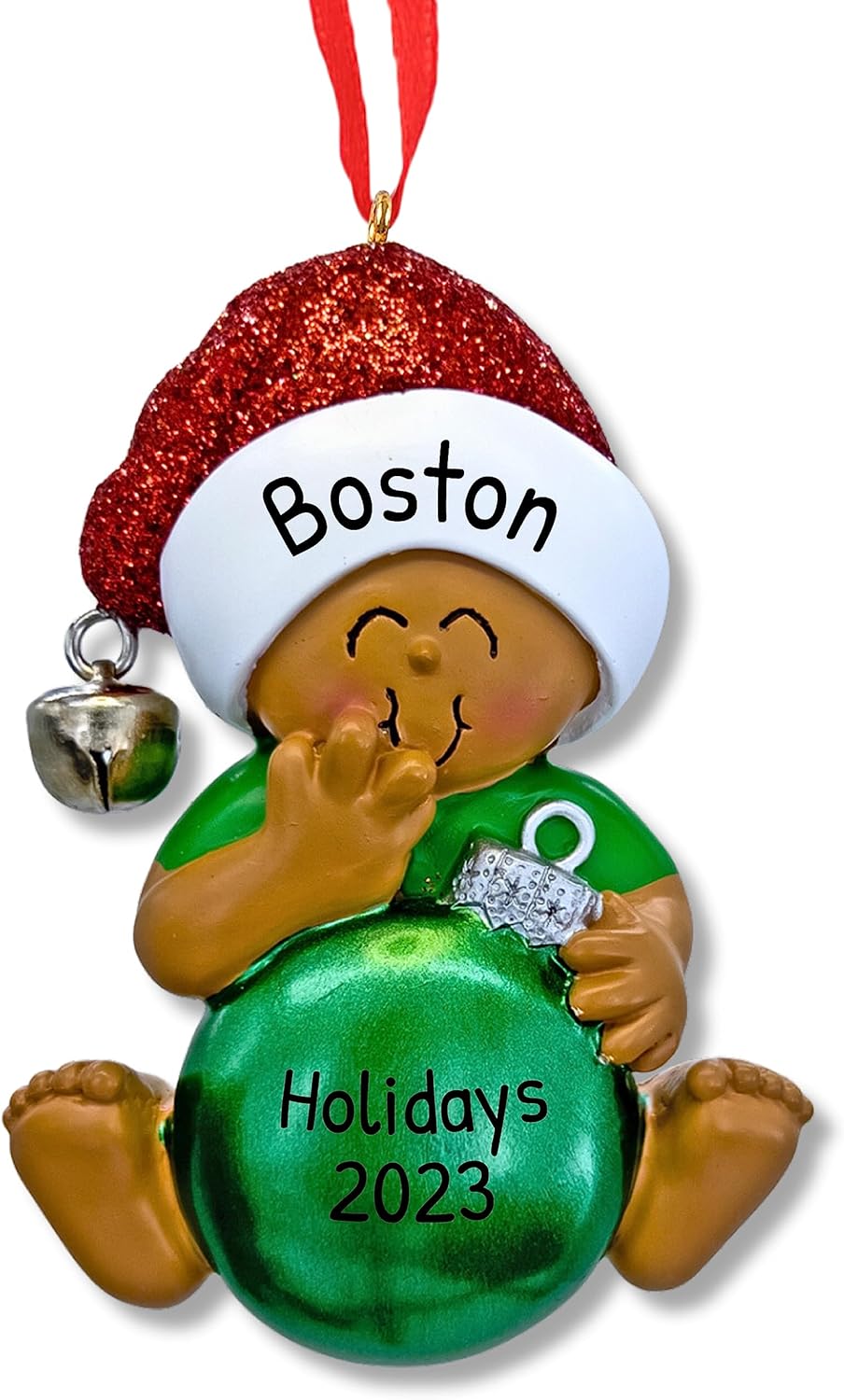 Ornaments by Elves - Personalized Baby Red Christmas Ball Ornaments 2024 - Customized Baby Red Balls Christmas Decorations African-American Ornaments for Christmas Tree in a Giftable Packaging