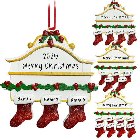 2025 Personalized Christmas Ornaments Family of 2/3/4/5/6/7/8,Custom Christmas Stoking Ornaments Deorations with Names,Customized Xmas Ornament Tree Deorations,Personalized Christmas Ornament Gifts