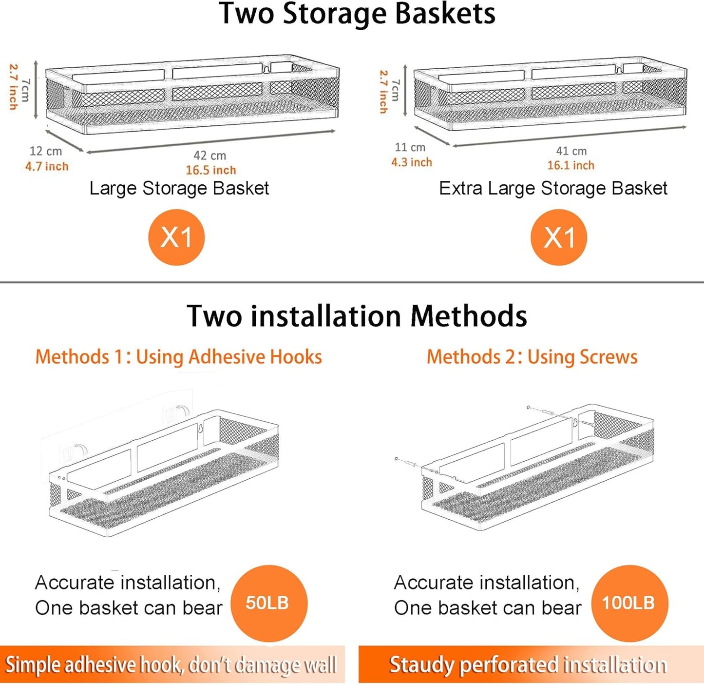 PUSDON Metal Wall Hanging Basket 2 Packs DIY Suitable for Multiple Scenes - Large Bronze Netting