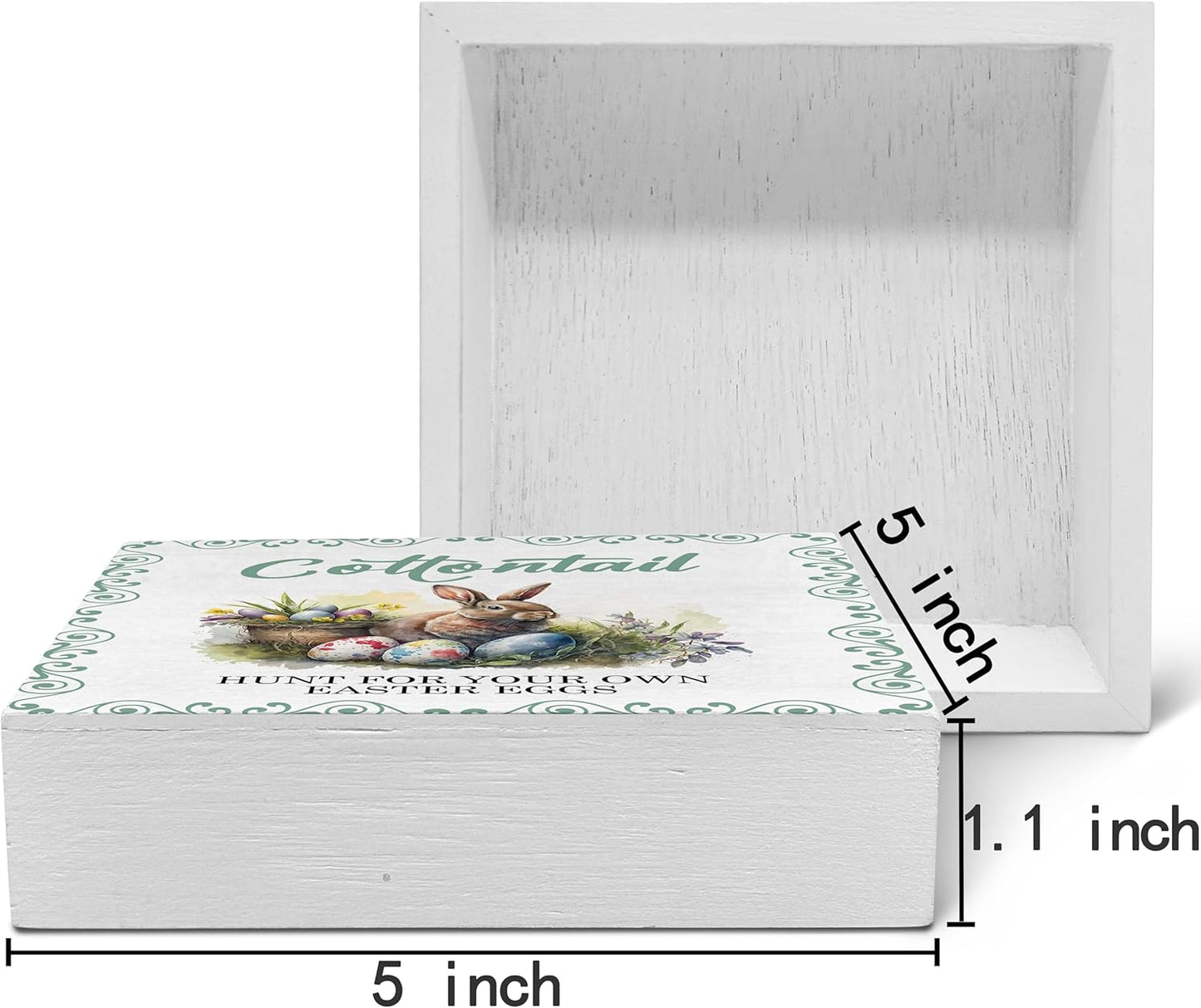 SRADMO Easter Wooden Block Decorative Sign, 5x5 inches, Wood, Tabletop Mount, Multicolor, Easter Theme, Rustic Style, Pre-Printed Text: Cottontail