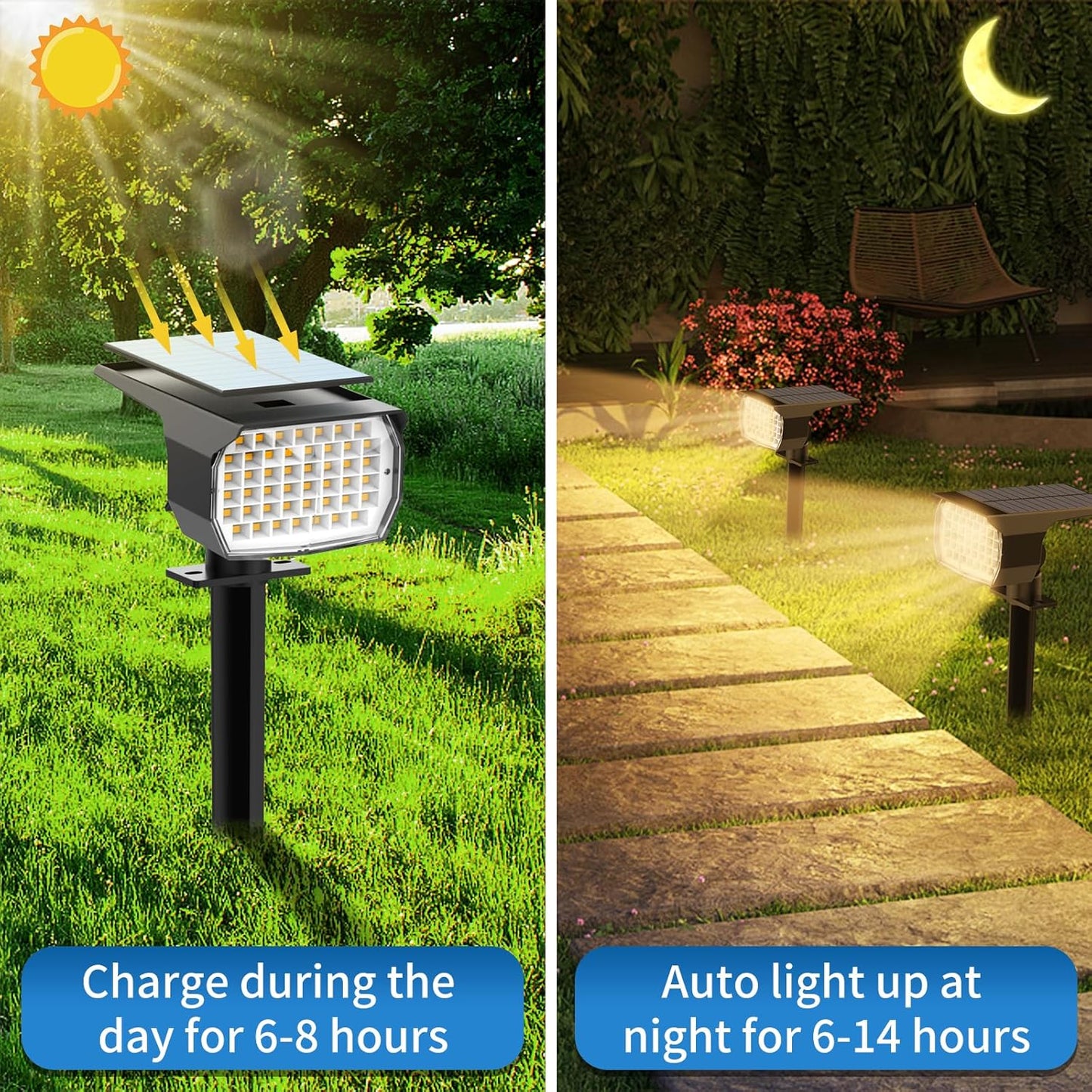 Solar Spot Lights Outdoor 6 Pack, [46 LED/3 Modes] Solar Landscape Spotlights Waterproof, 2-in-1 Auto On/Off Solar Powered Lights for Outside Yard Garden Wall Pathway(Warm White)