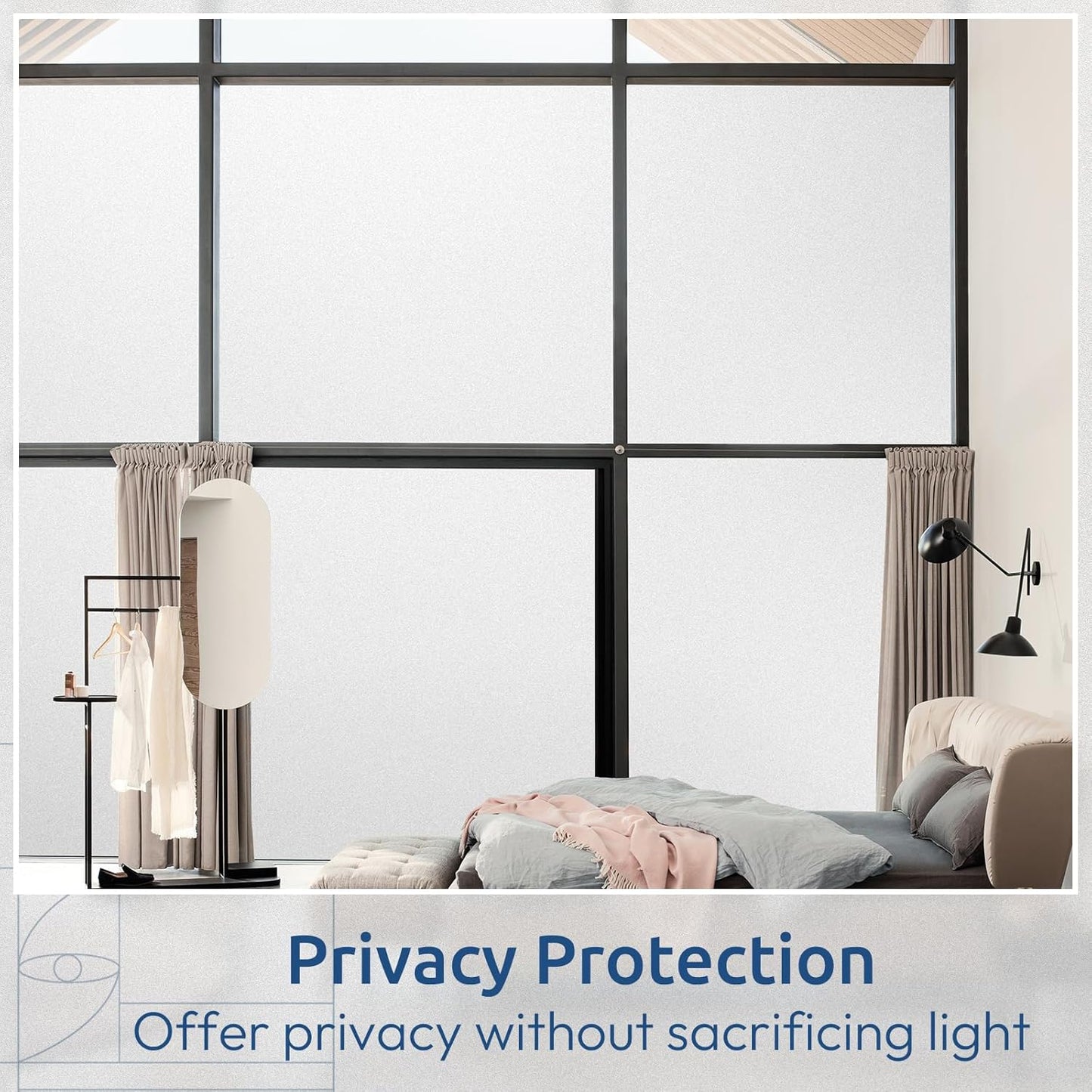 rabbitgoo Window Privacy Film, Non-Adhesive Frosted Glass Window Film for Bathroom, Static Cling Heat Blocking Stickers for Home Indoor Opaque Frosting Coverings House Tint, Matte White 29.5" x 78.7"