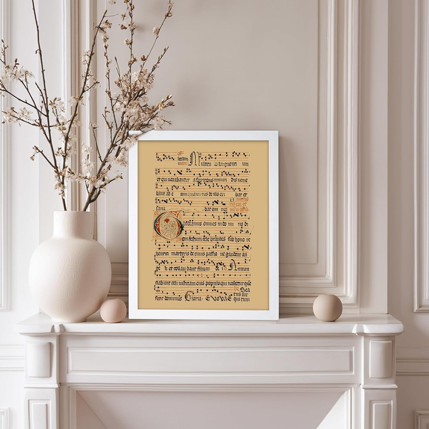 Poster Master Vintage Hymnal Poster - Retro Music Print - Gift for Artist, Friend - Graduale Aboense, Gregorian Chant Manuscript, Score - Wall Decor for Living Room, Bedroom, 11x14 White Framed