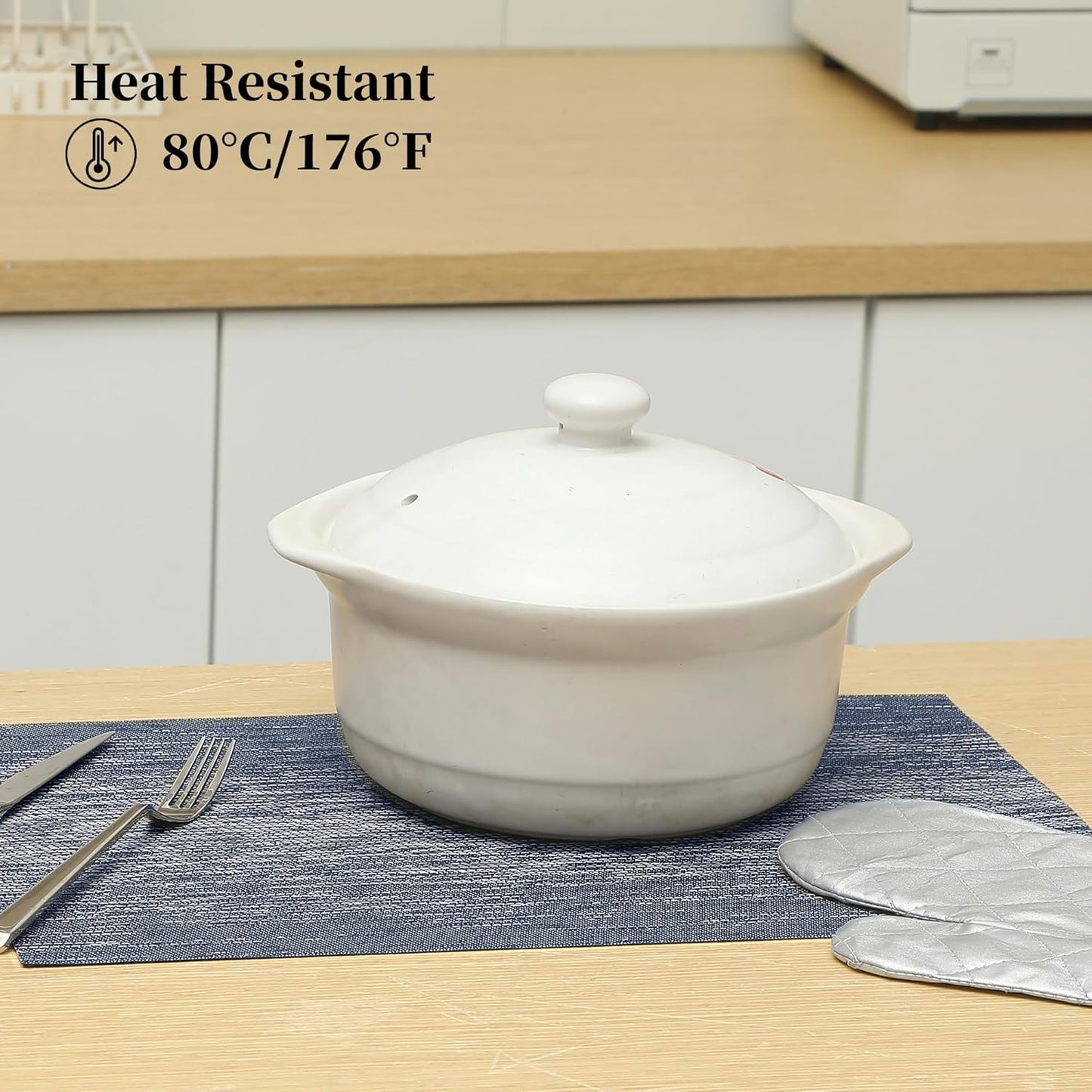 Leetaltree Denim Blue Placemats Set of 8 - Heat Resistant Non-Slip Place mats for Dining Table, Washable Durable PVC Vinyl Woven Table Mats（Denim Blue, 8）