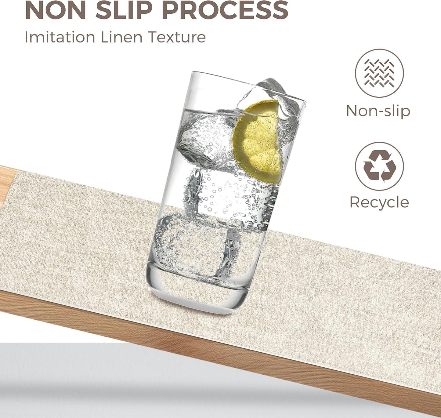 Vinyl Placemats Set of 4, Faux Leather Waterproof and Heat Resistant Place Mats, Washable Anti-Slip Table Mats with Coaster, Wipeable Placemats for Indoor & Outdoor 17" x 12" (Beige, Set of 4)