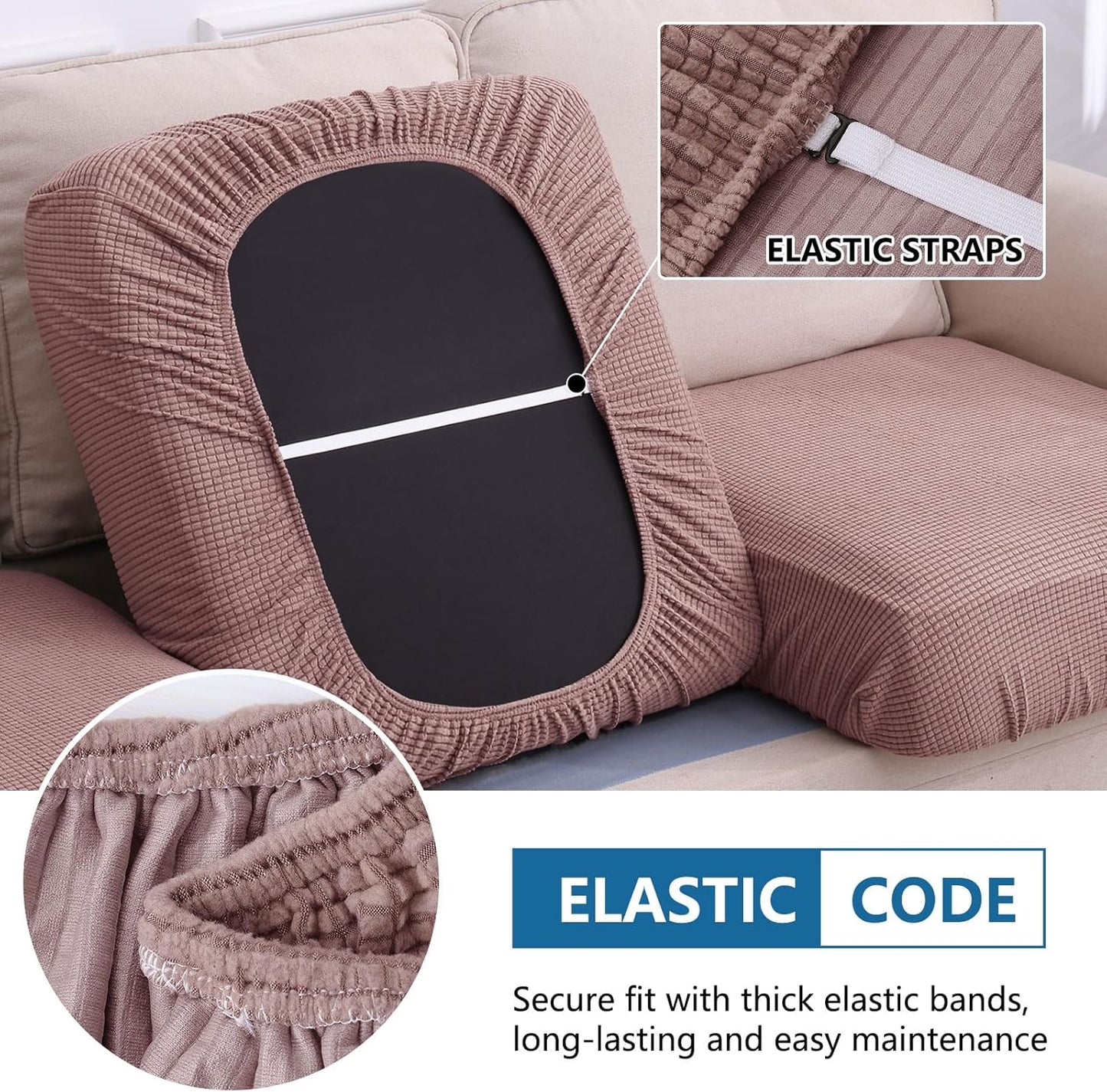 hyha Waterproof Couch Cushion Covers for Pets, Non Slip Sofa Seat Cover for Dogs Washable, Soft Thick Stretch Jacquard Fabric, Sofa Slipcovers with Elastic Bottom (3 Pieces, Camel)