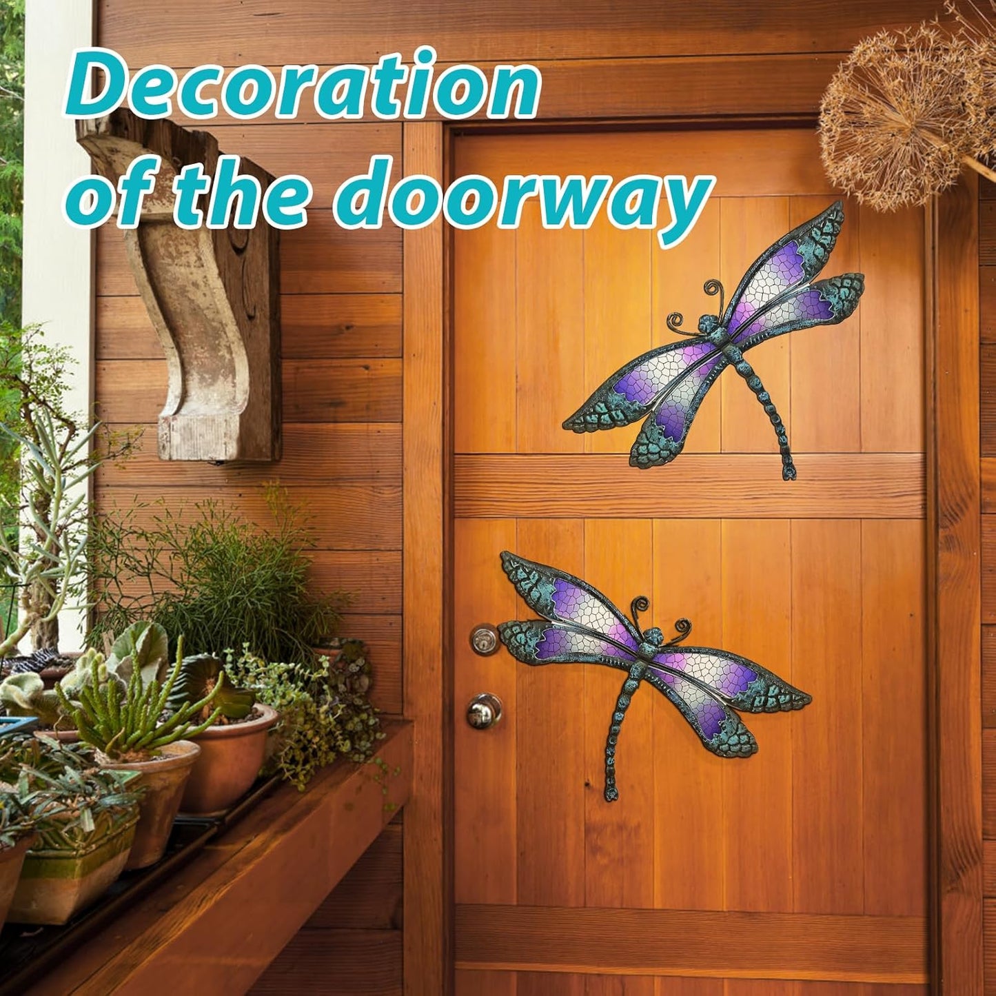 Metal Dragonfly Wall Decor, Handmade Mosaic Glass & Iron Art for Outdoor Garden, Patio, Fence, Vibrant Purple Wall Art Sculpture (15 Inch) - Bedroom, Living Room Decorative Ornaments