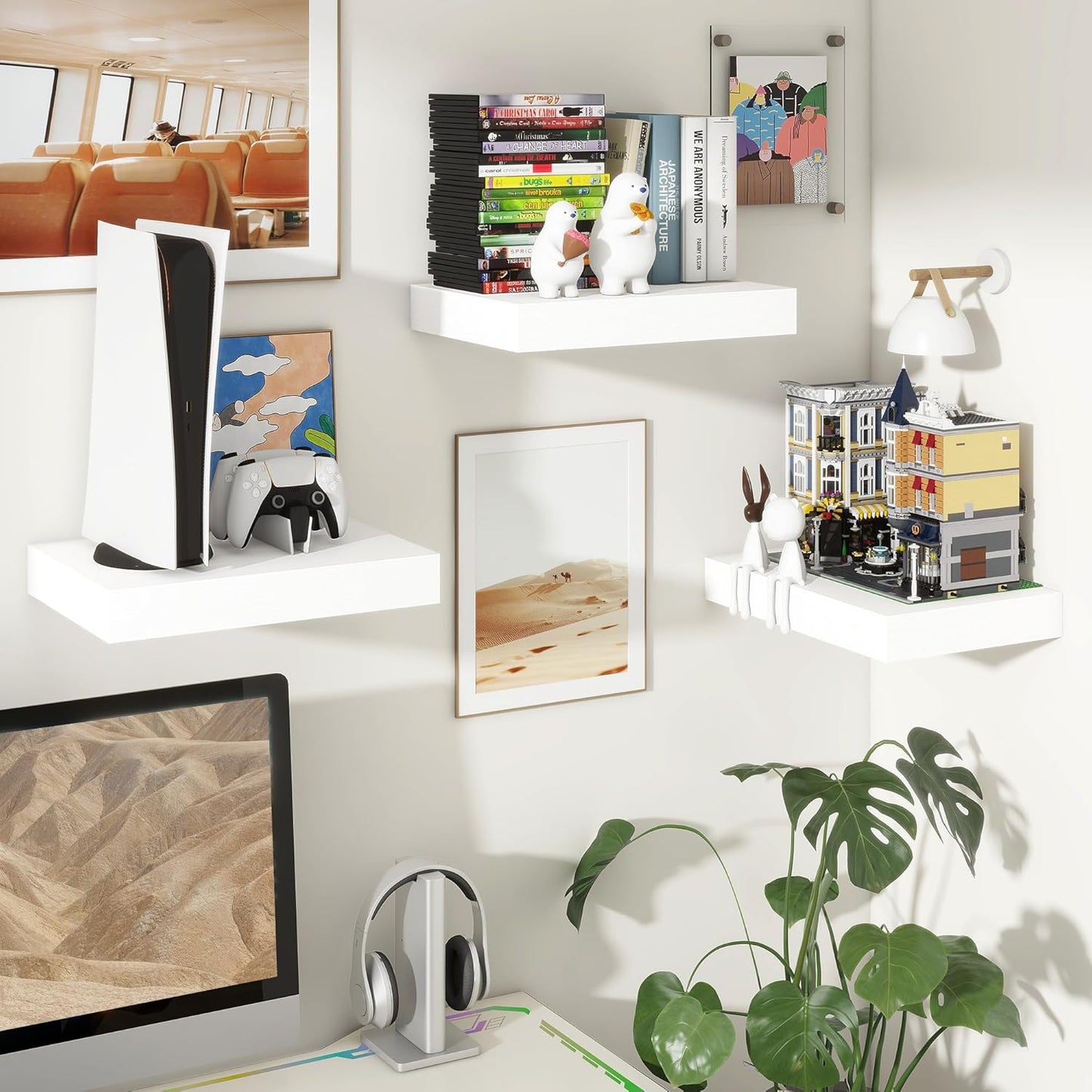 Deep Floating Shelves for Wall | 12 Inch Deep White Floating Shelves Set of 2 | 16W x 12D Rustic Wood Wide Wall Shelves | Bookshelf Laundry Shelf TV Shelf