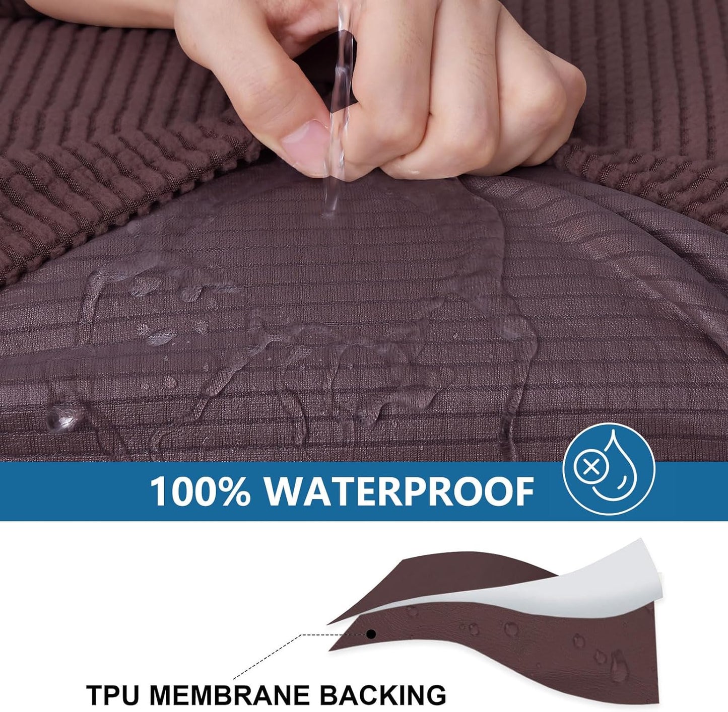 hyha Waterproof Sectional Couch Covers, Non Slip Sofa Couch Cushion Covers L Shape, Thick Stretch Jacquard Fabric, Washable Sofa Slipcovers with Elastic Bottom (1 Piece for Chaise XL, Chocolate)