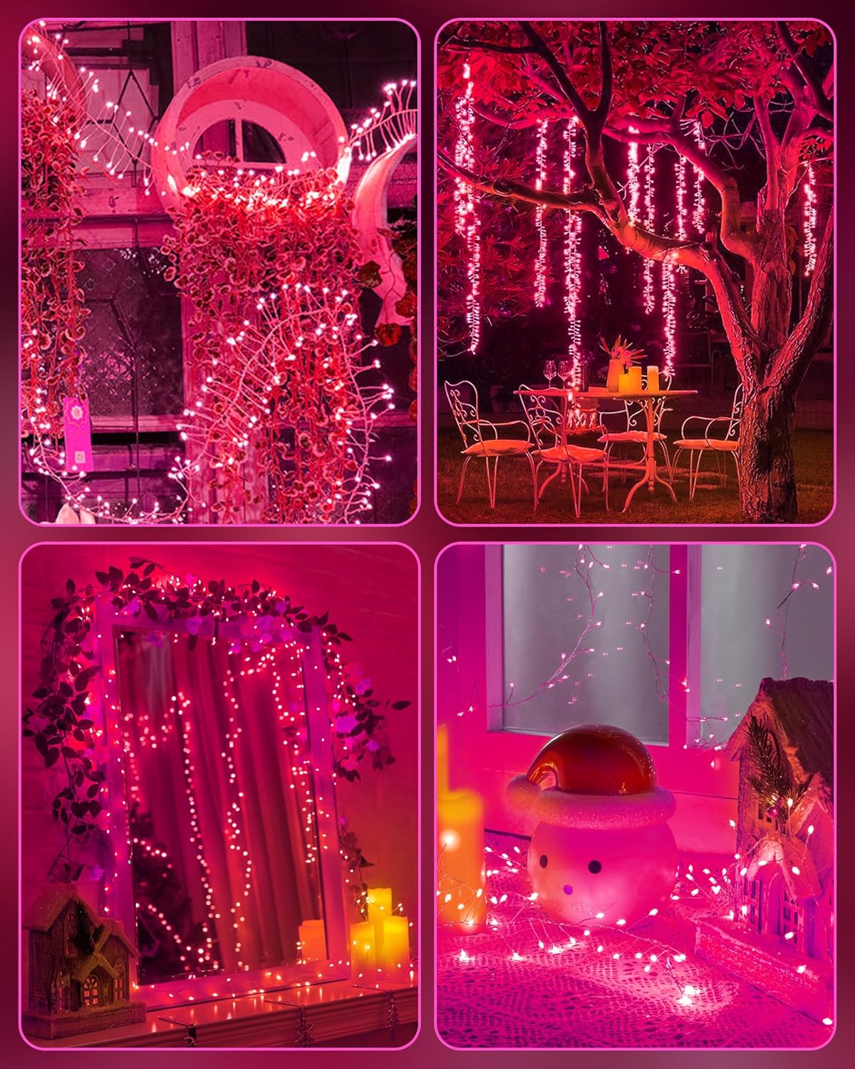 Fairy Lights Battery Operated, Twinkle String Lights Waterproof Silver Wire 5 Ft 60 LED Firecracker Valentine's Lights for DIY Wreath Wedding Bedroom Mason Jar Holiday Christmas Valentine's Day, Pink