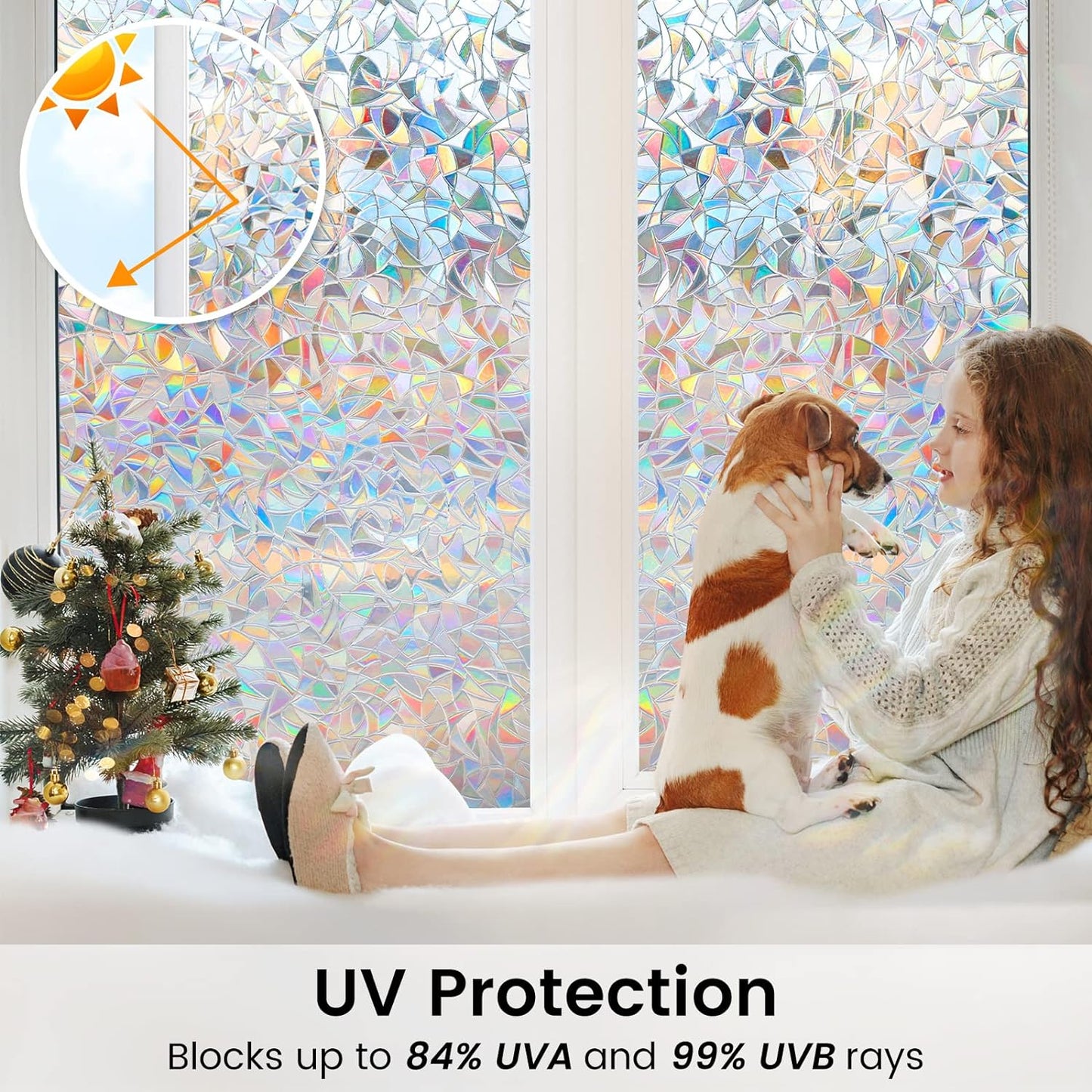 DOWELL Window Privacy Film, Rainbow Window Film, Decorative Stained Glass Clings, Static Cling Door Sticker, Non-Adhesive 3D Decals for Home UV Protection, 23.6 x 157.5 inches