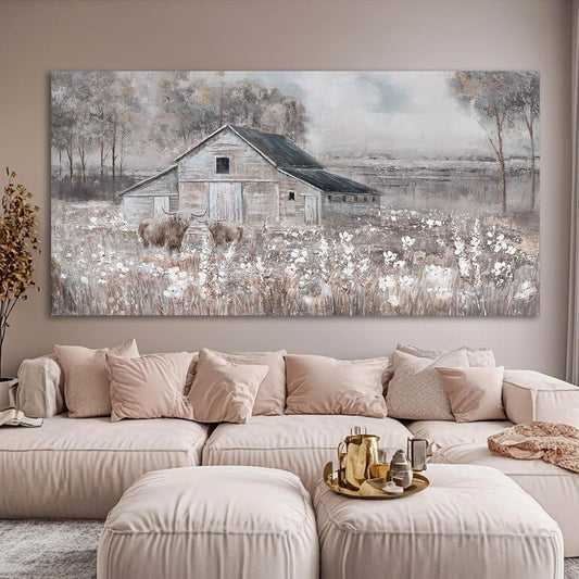 SDYA Cow Home Wall Decor Floral Canvas Print Room Decorations 29"x58" Large Pictures for Living Room Wall Art for Dining Room Area