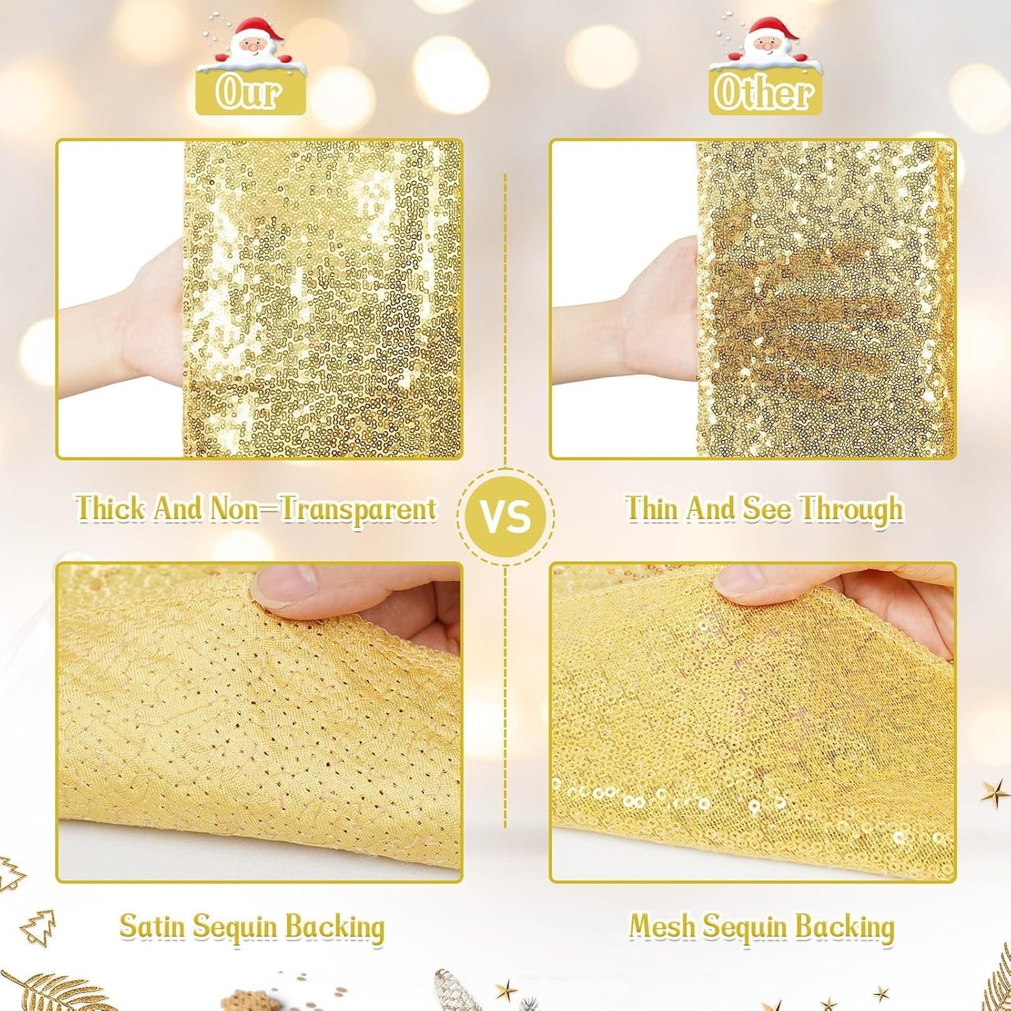 Eternal Beauty Christmas Tree Skirt, 70 Inch Gold Sequin Tree Skirt Small Xmas Tree Skirt for Christmas Tree Decorations