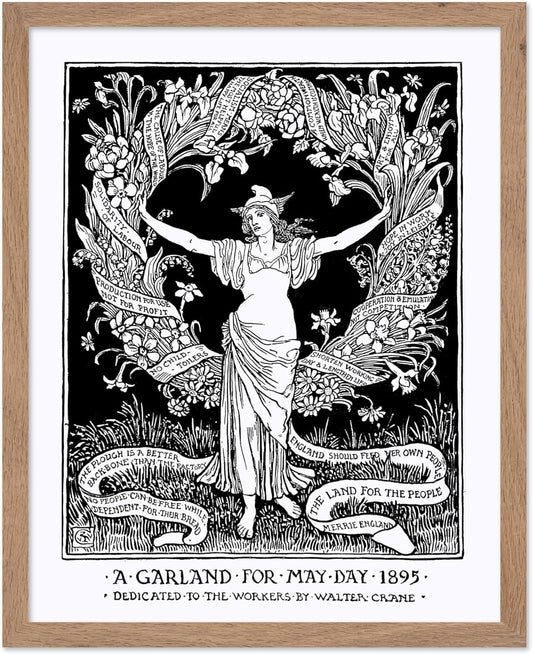 Poster Master Vintage Walter Crane Poster - Retro A Garland for May Day Print - Socialist Art - Gift for Him, Her, Men, Women - Wall Decor for Home, Office, Living Room, 8x10 Beige Framed