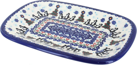 Blue Rose Polish Pottery Arctic Holiday Small Rectangular Serving Platter