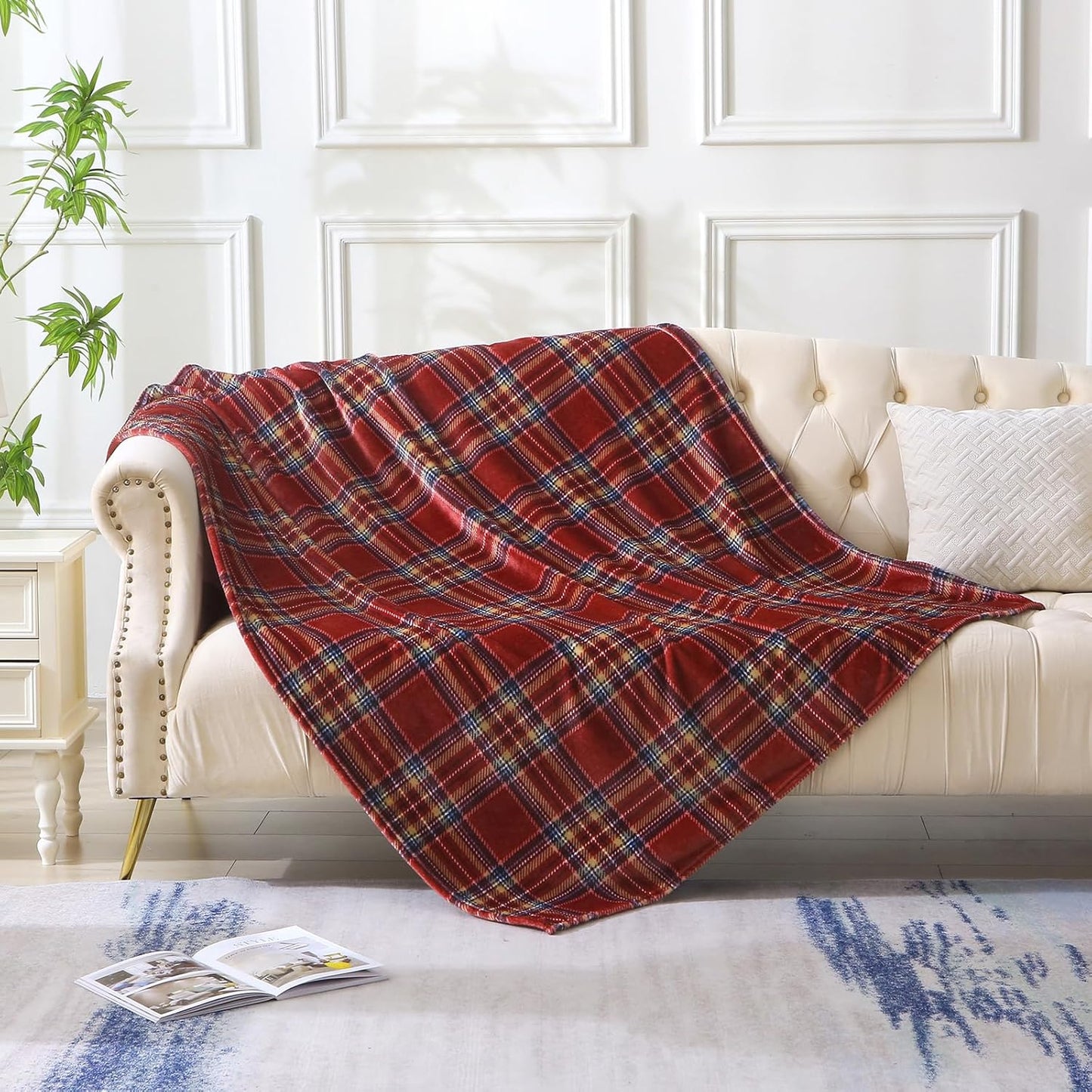 MERRYLIFE Dark Red Plaid Throw Blanket Decorative Fleece Throw | Ultra-Plush Colorful | Couch Blanket Travel Lap | Home Gift Use(50" 60",Dark Red Plaid)