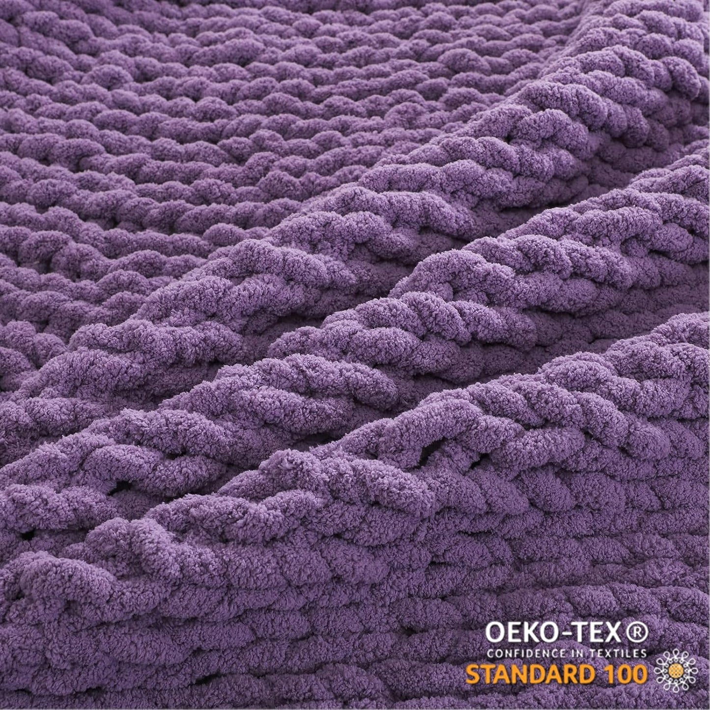 WESHIONGOO Chunky Knit Blanket Throw Knitted Throw Blankets for Couch Bed Fluffy Soft Blanket with Jumbo Chenille Yarn Thick 100% Handmade (Purple, 50"×60")
