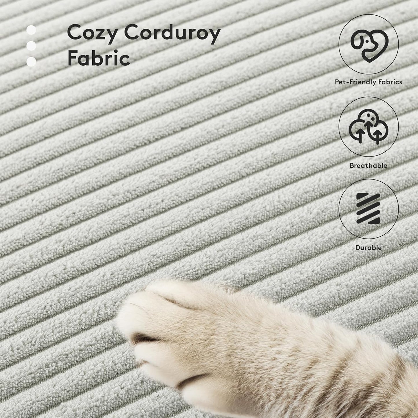 ROWHY 113'' Modular Sectional Cloud Couch, 5 Seater Corner Sofa Big Comfy Corduroy Oversized L Shaped Couch with 2 Pillows, Ottoman, Deep Seat Sectional Couches for Living Room Office, Light Grey