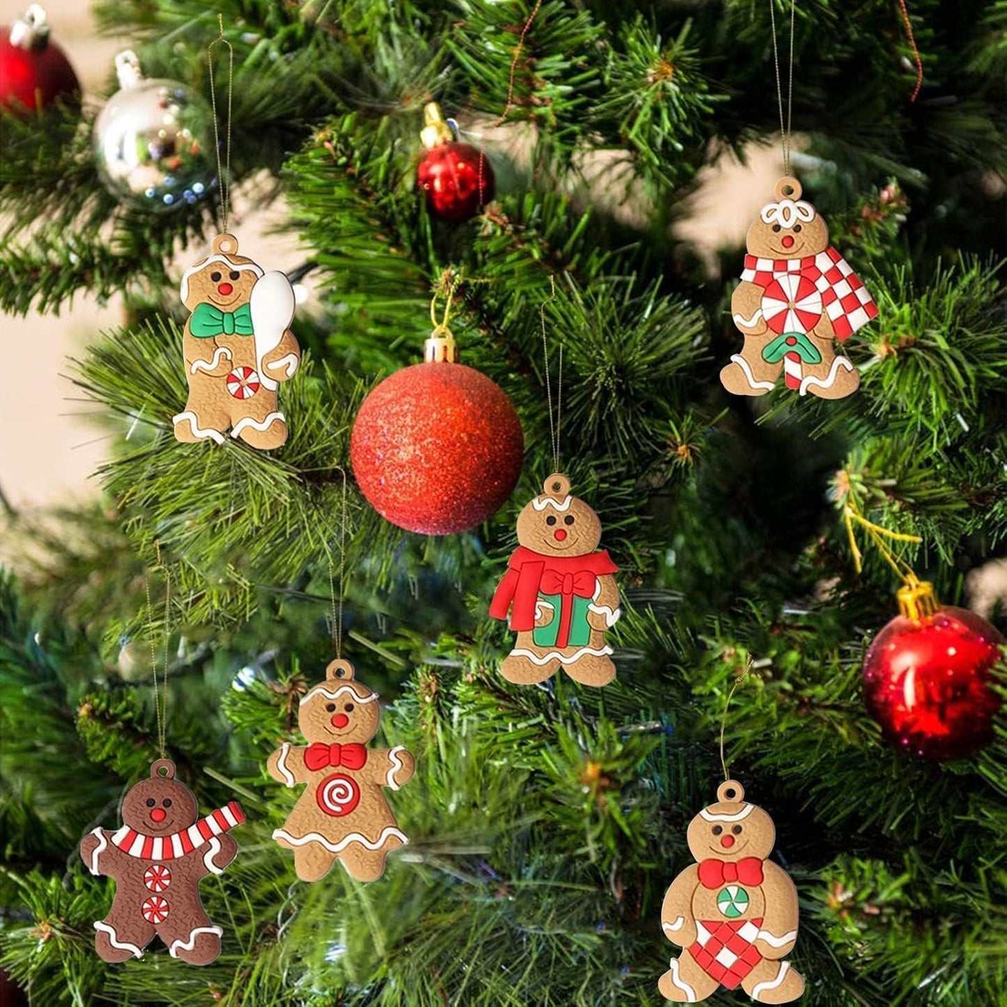 36pcs Gingerbread Man Ornaments for Christmas Tree, Assorted Gingerbread Figurines Ornaments, Christmas Tree Hanging Decorations, 3 Inch Tall
